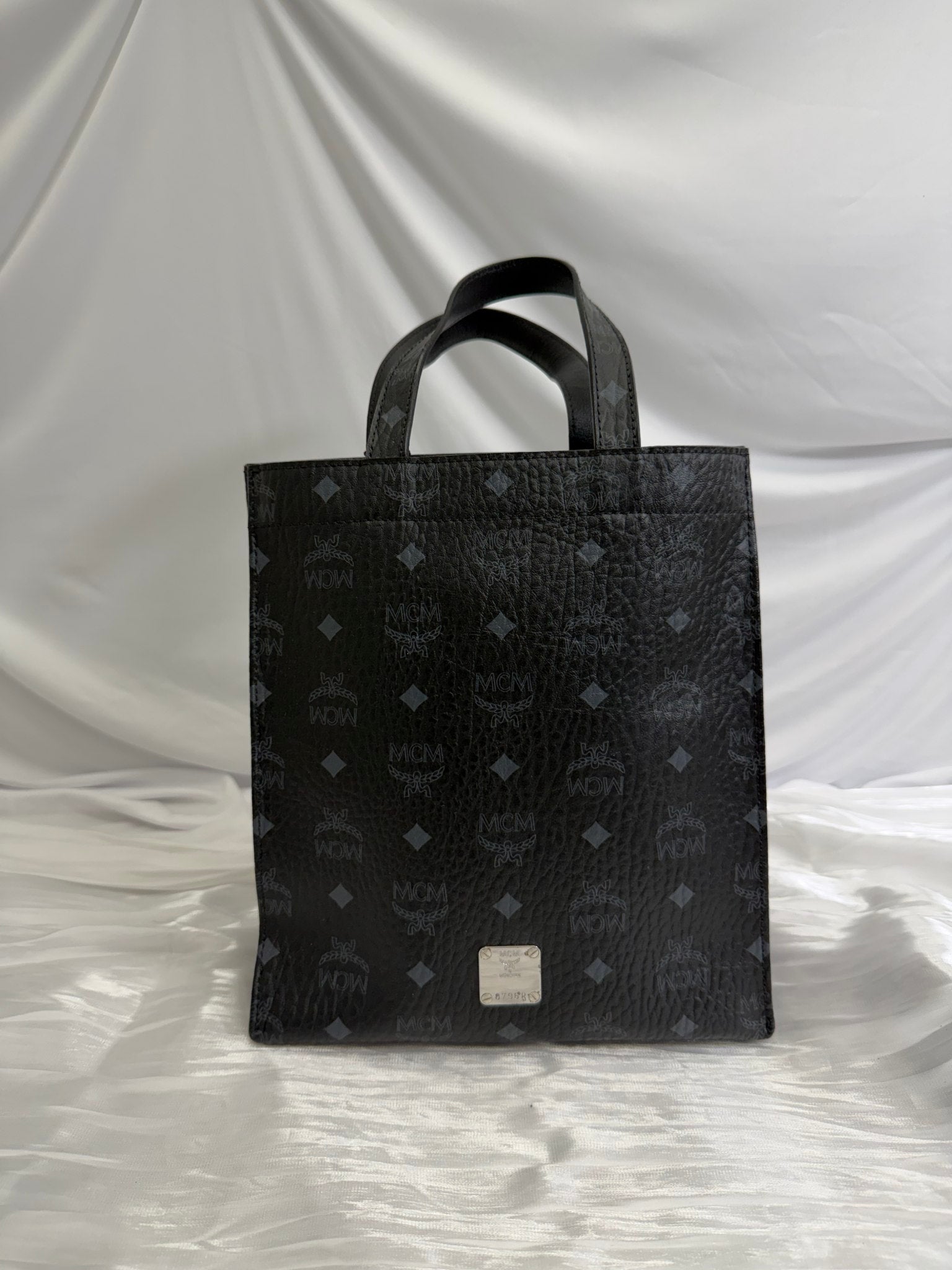 MCM Visetos Black Leather Tote Bag