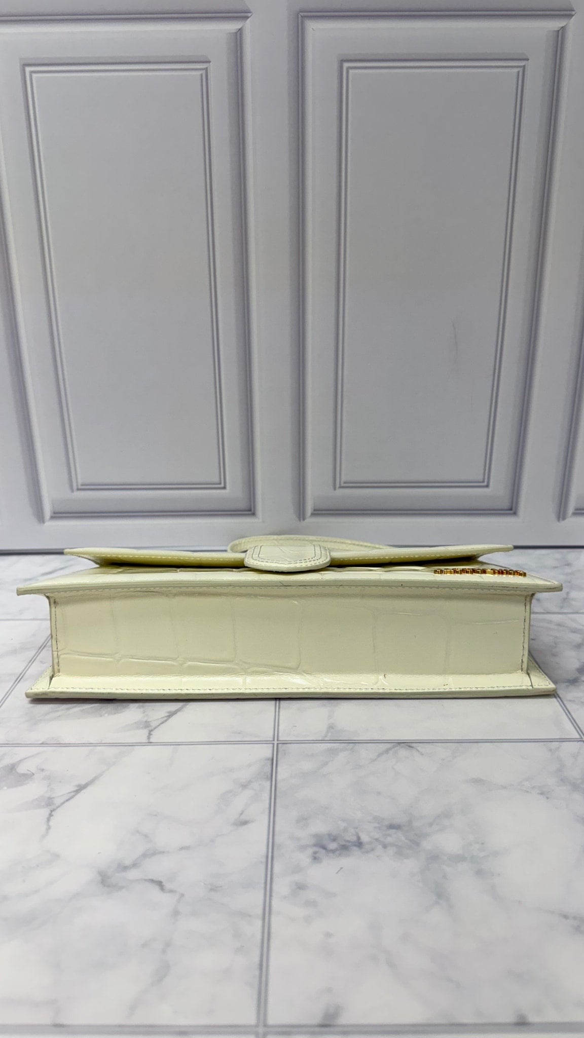 BRAND NEW - Jacquemus White Croc Embossed Leather Le Bambino Long Shoulder Bag
