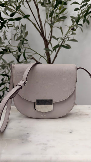 Celine Light Grey Grained Calfskin Leather Trotteur Crossbody