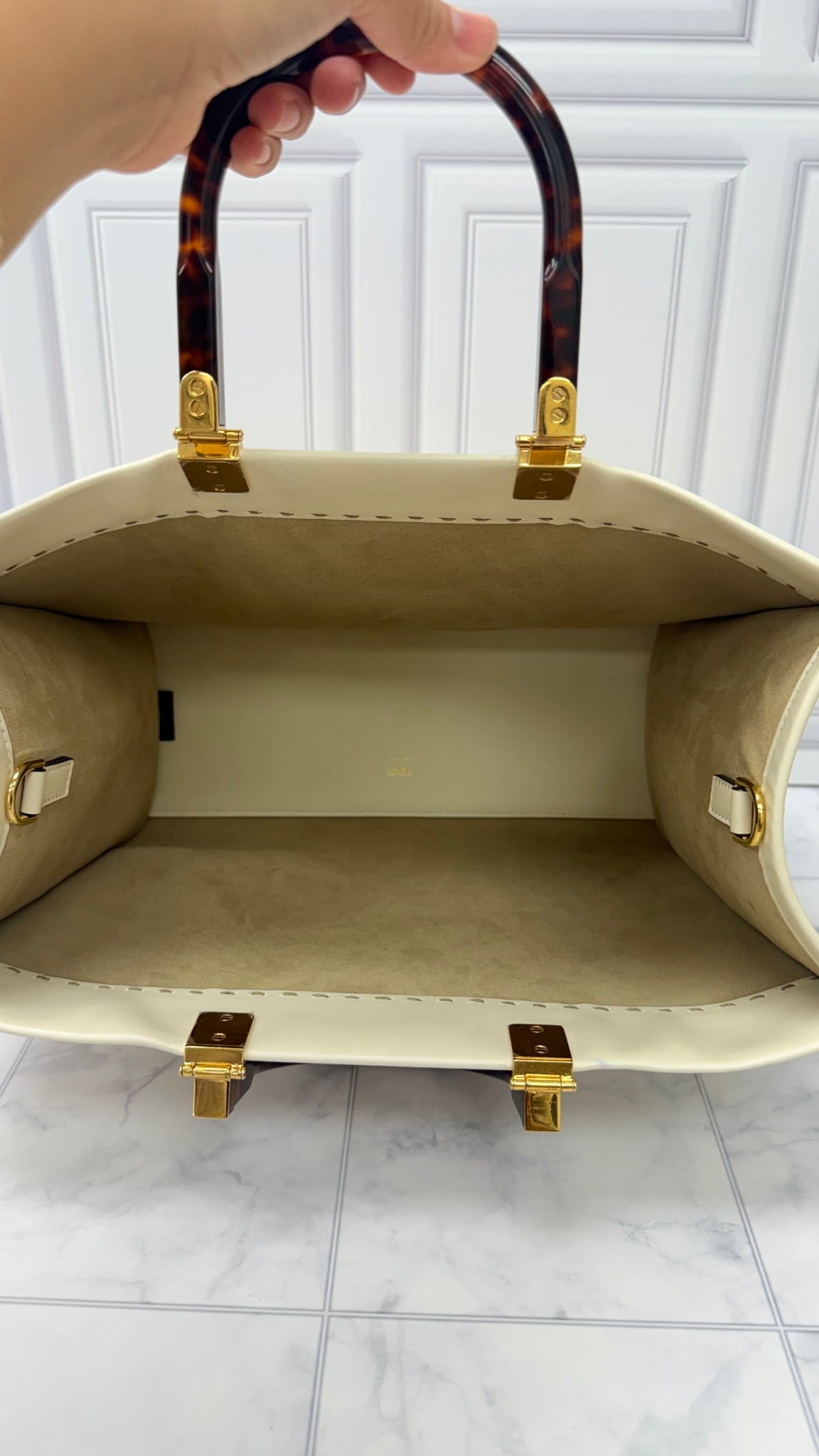 Fendi Cream Leather Sunshine Medium Tote Bag 