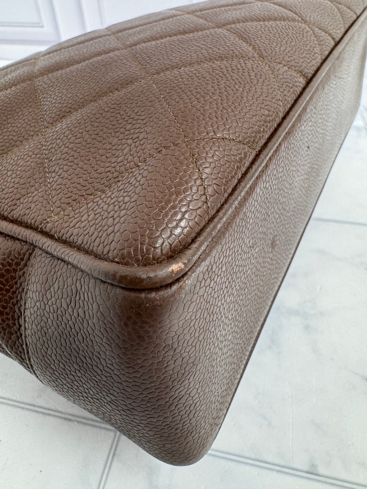 Chanel Brown Quilted Caviar Leather Jumbo CC Shopper Tote Bag 