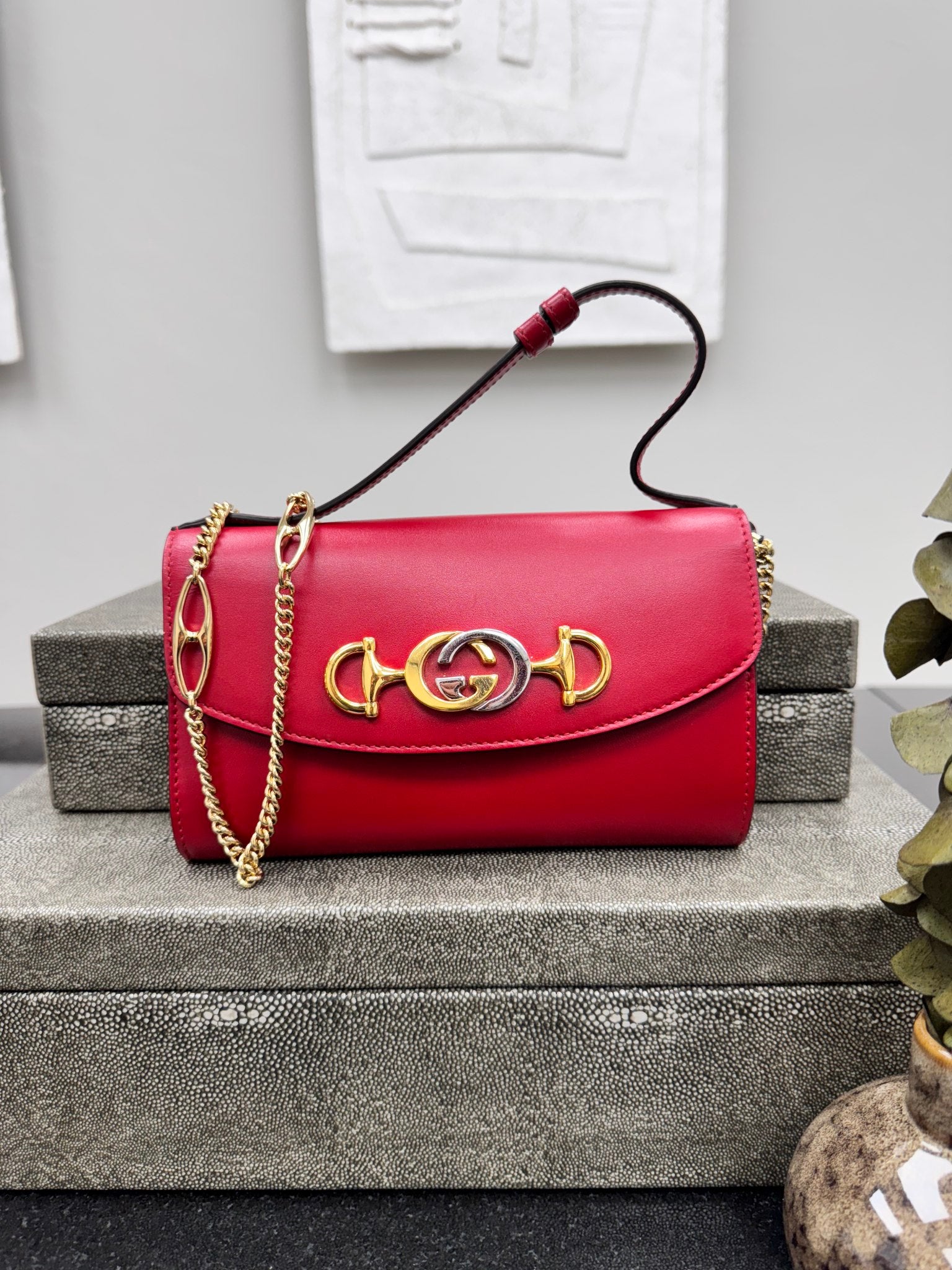 Gucci Red Leather Interlocking G Zumi 2Way Bag