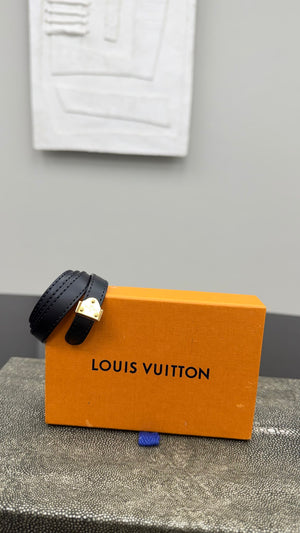 Louis Vuitton Black Leather Padlock Double Tour Bracelet