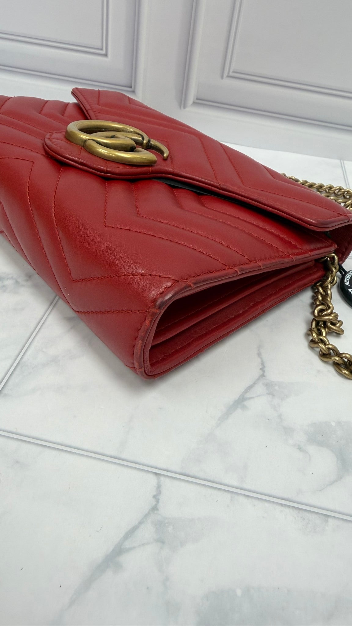 Gucci Red Leather Marmont Wallet on a Chain