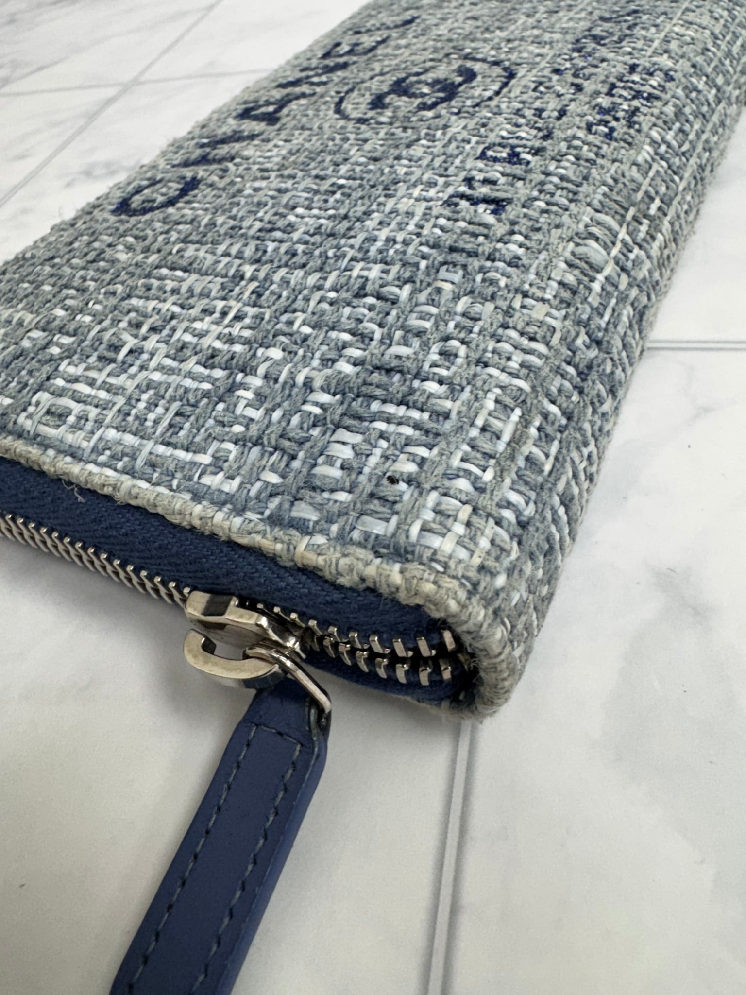 Chanel Blue Tweed Deauville Zippy Wallet