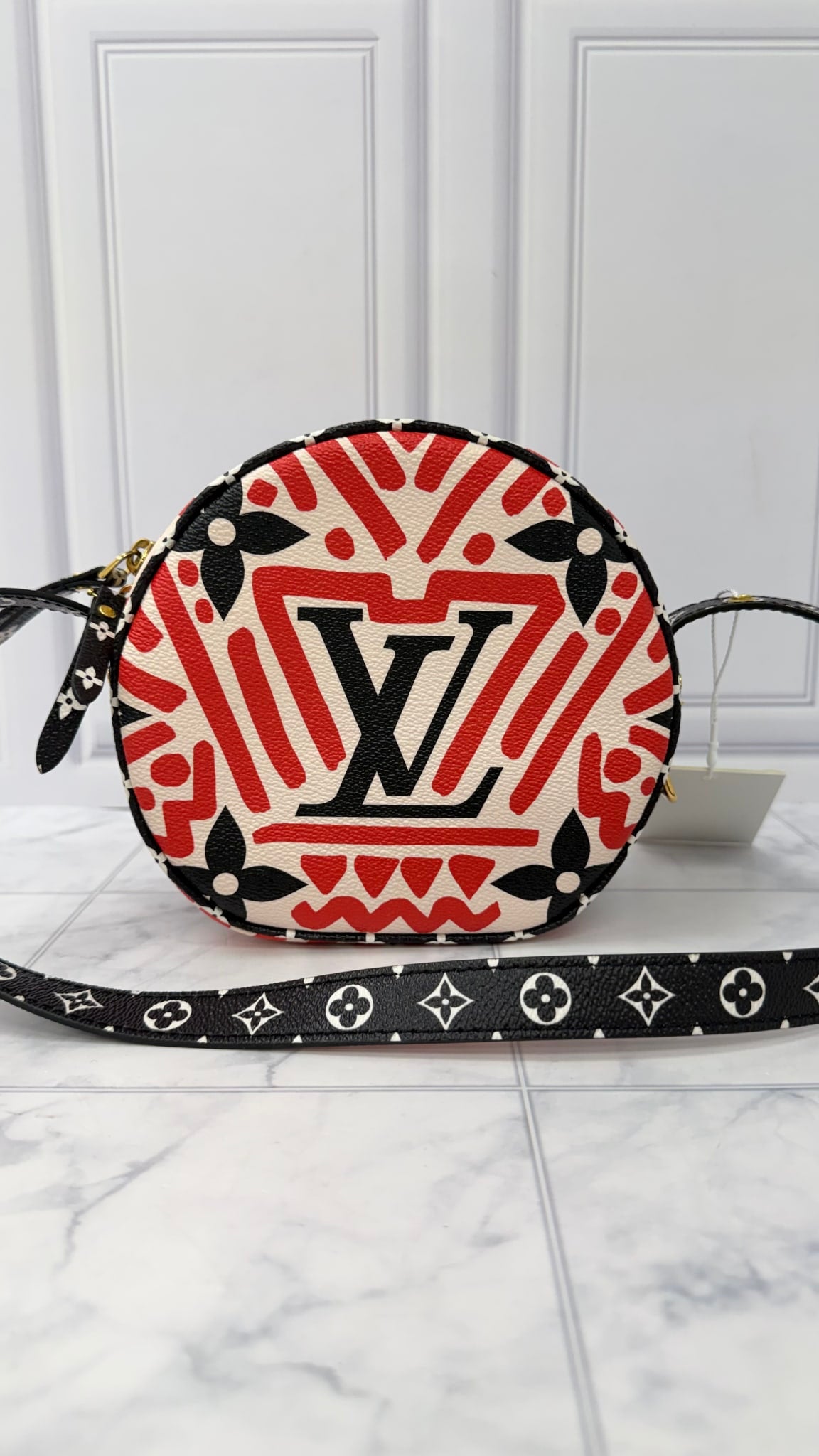 LIKE NEW - Louis Vuitton Red And Black Monogram Giant Crafty Boite Chapeau Souple PM Crossbody Bag 