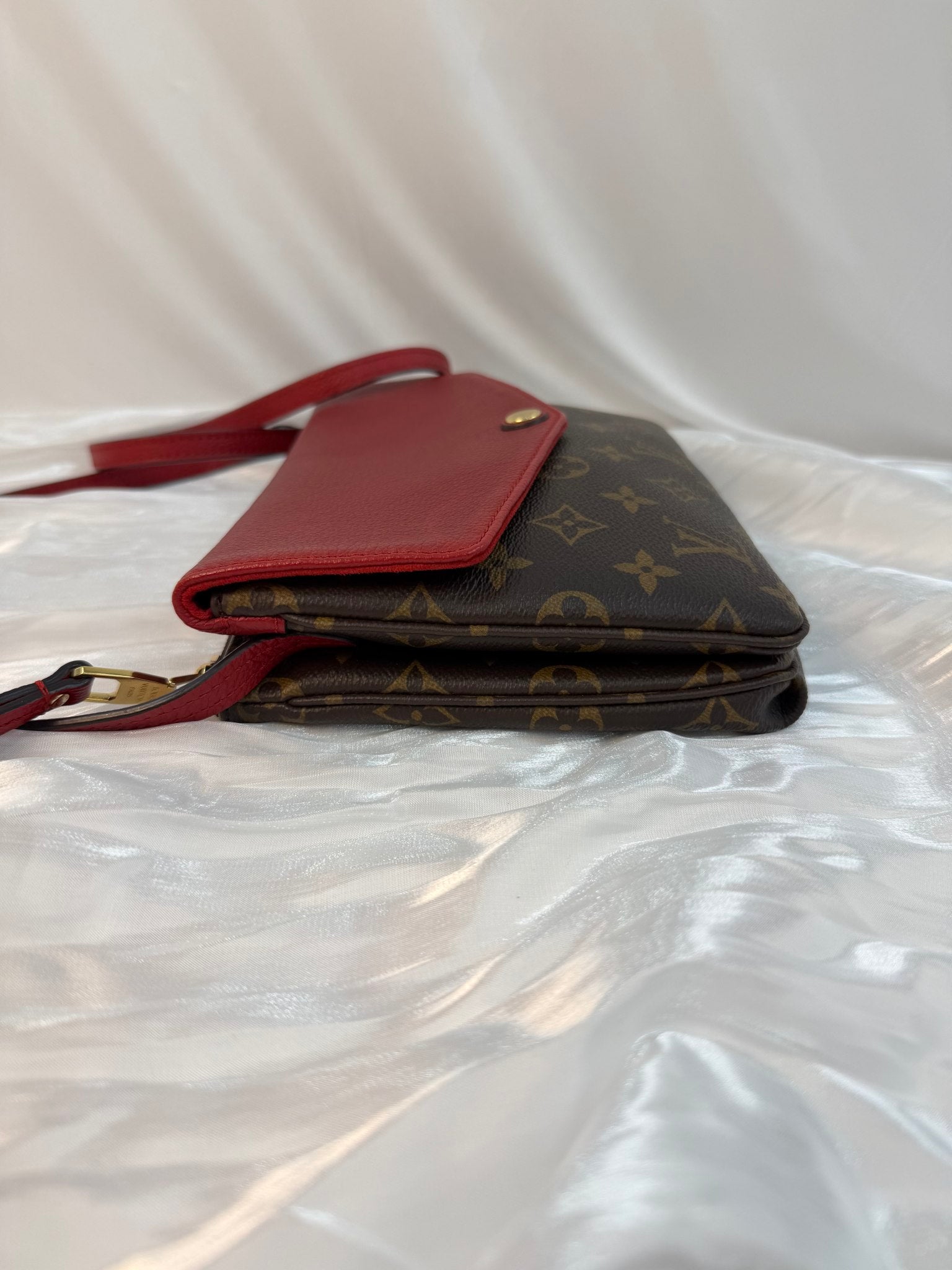 Louis Vuitton Monogram And Red Leather Twice Pochette Bag