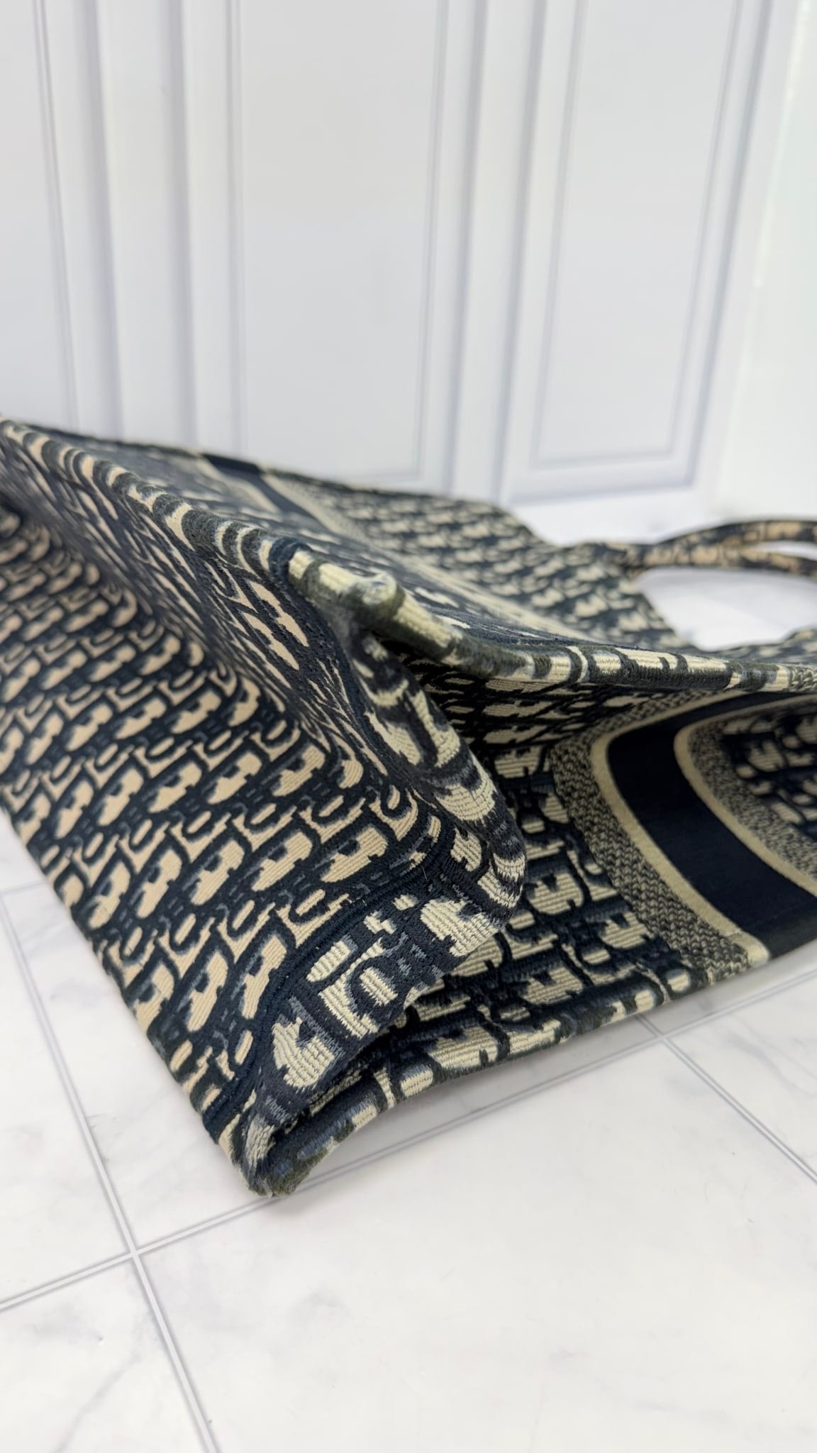 Christian Dior Navy Blue Oblique Embroidery Large Book Tote Bag 