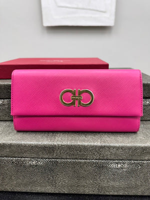 Salvatore Ferragamo Pink Saffiano Leather Long Wallet