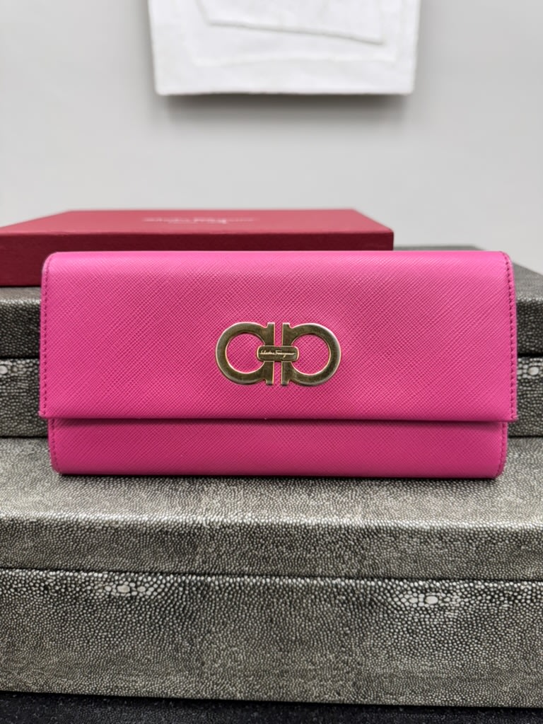 Salvatore Ferragamo Pink Saffiano Leather Long Wallet