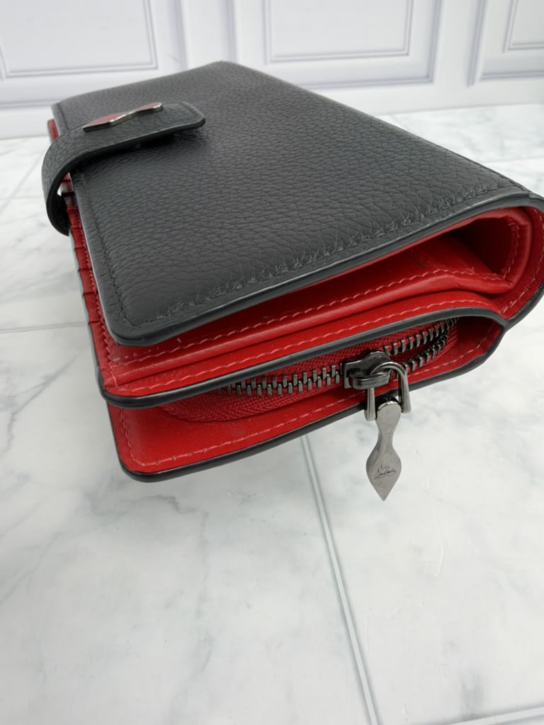Christian Louboutin Black & Red Grained Leather Paloma Long Wallet