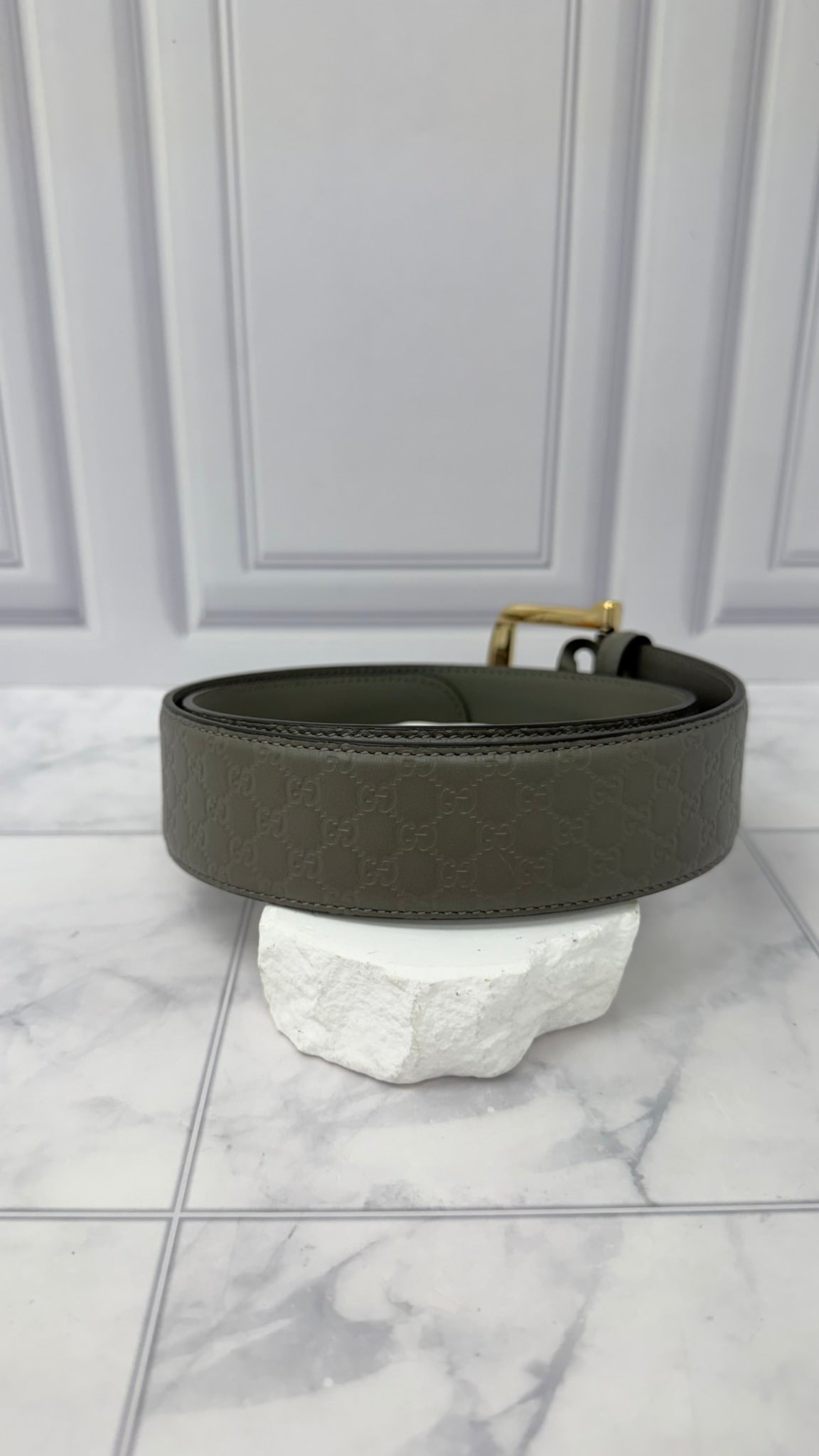 Gucci Grey Microchipped Guccissima Leather Belt Size 75 