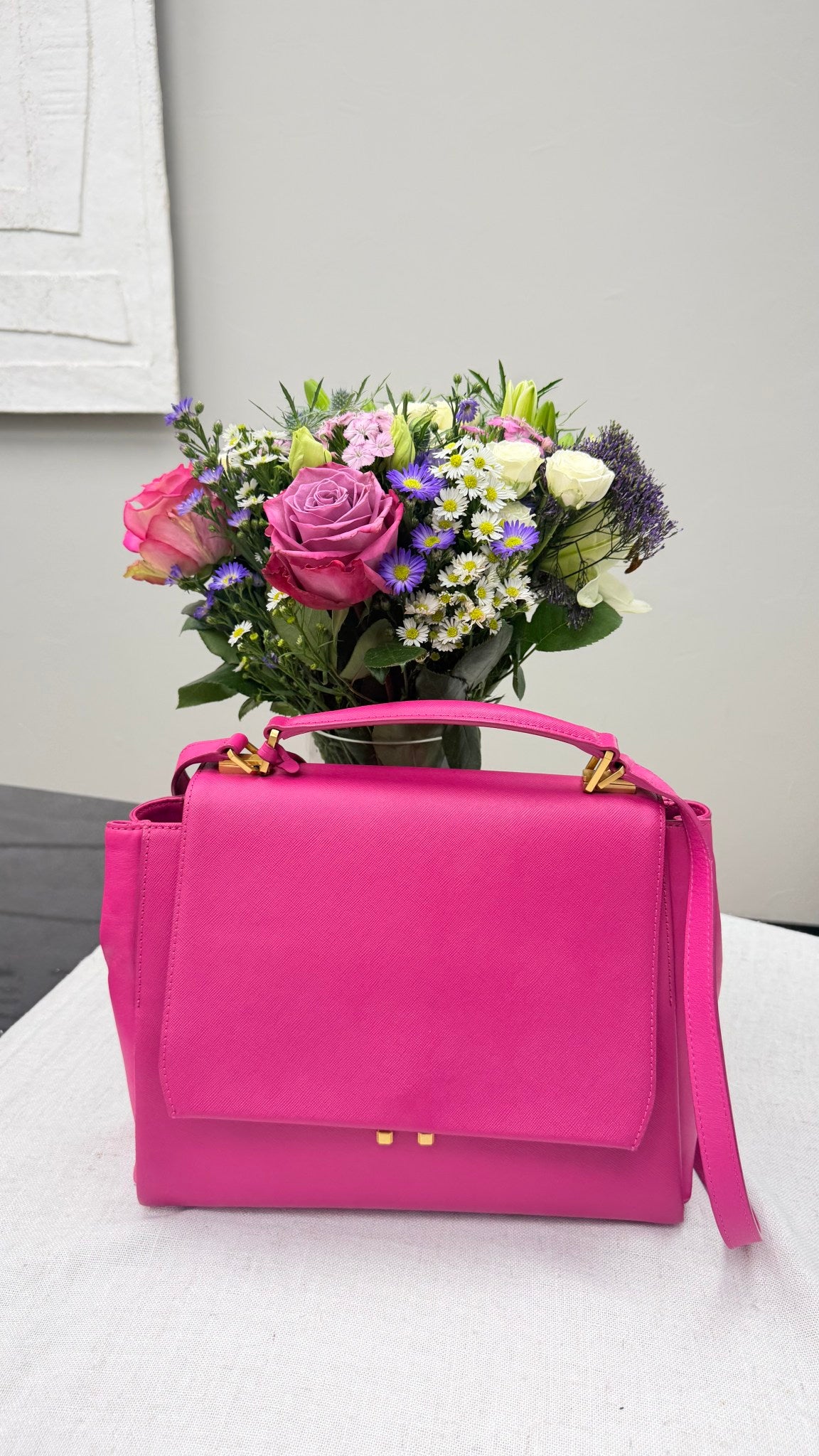 MCM Hot pink Saffiano Leather Flap Handbag