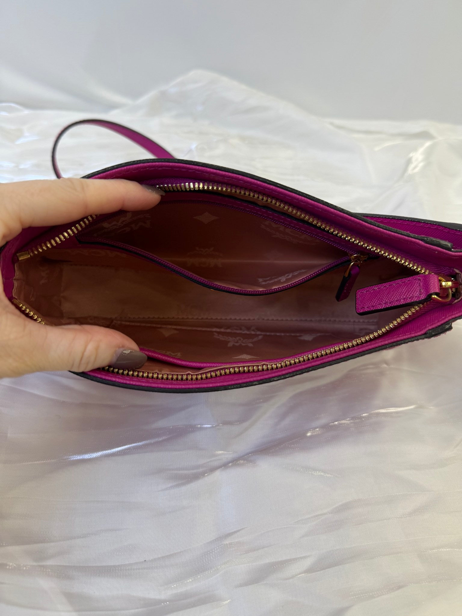 MCM Pink Saffiano Leather Two Way Crossbody Bag