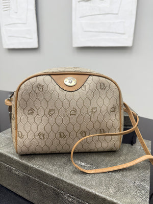 Christian Dior Beige Canvas Honeycomb Shoulder Bag