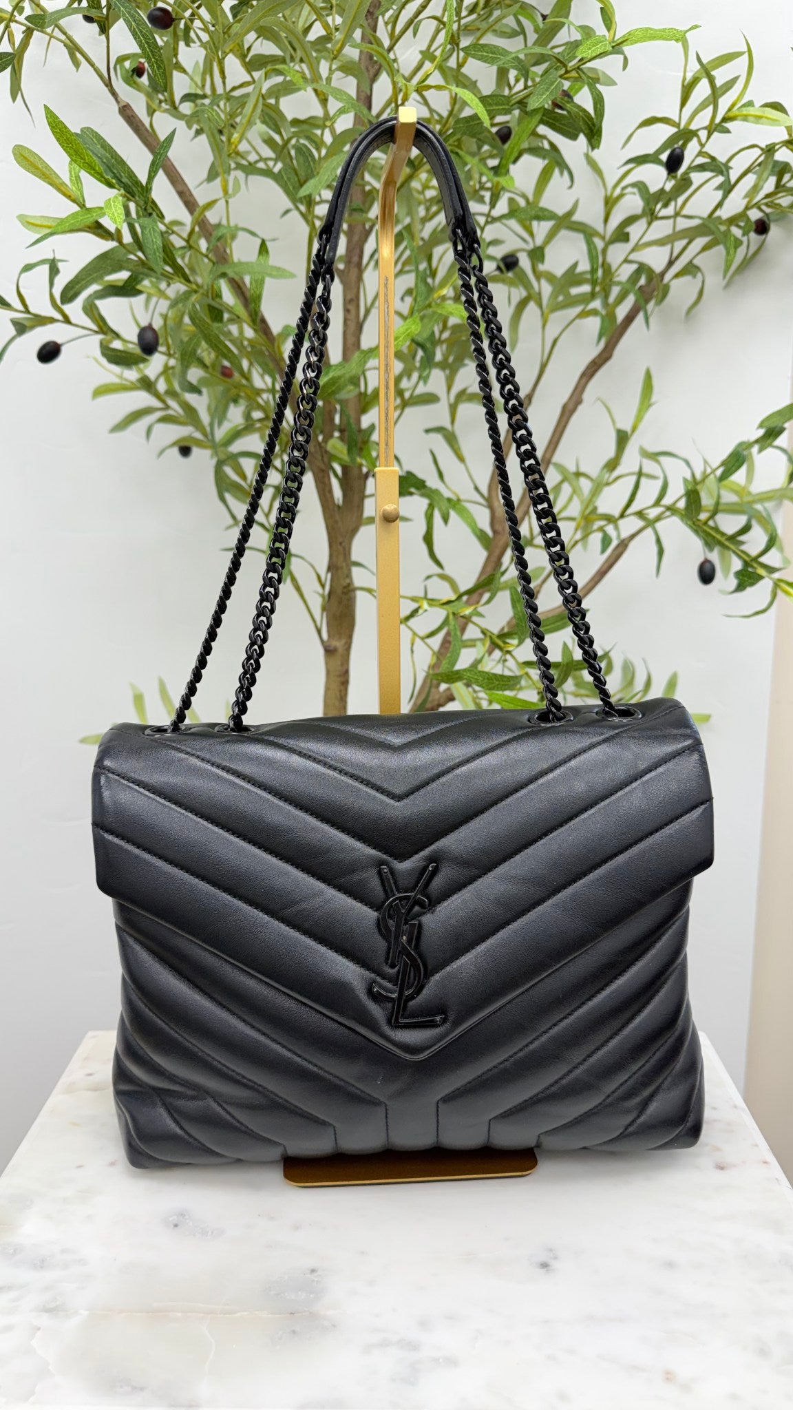 Saint Laurent YSL Black Quilted Leather Medium Lou Lou Shoulder Bag 