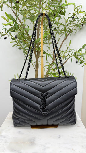 Saint Laurent YSL Black Quilted Leather Medium Lou Lou Shoulder Bag