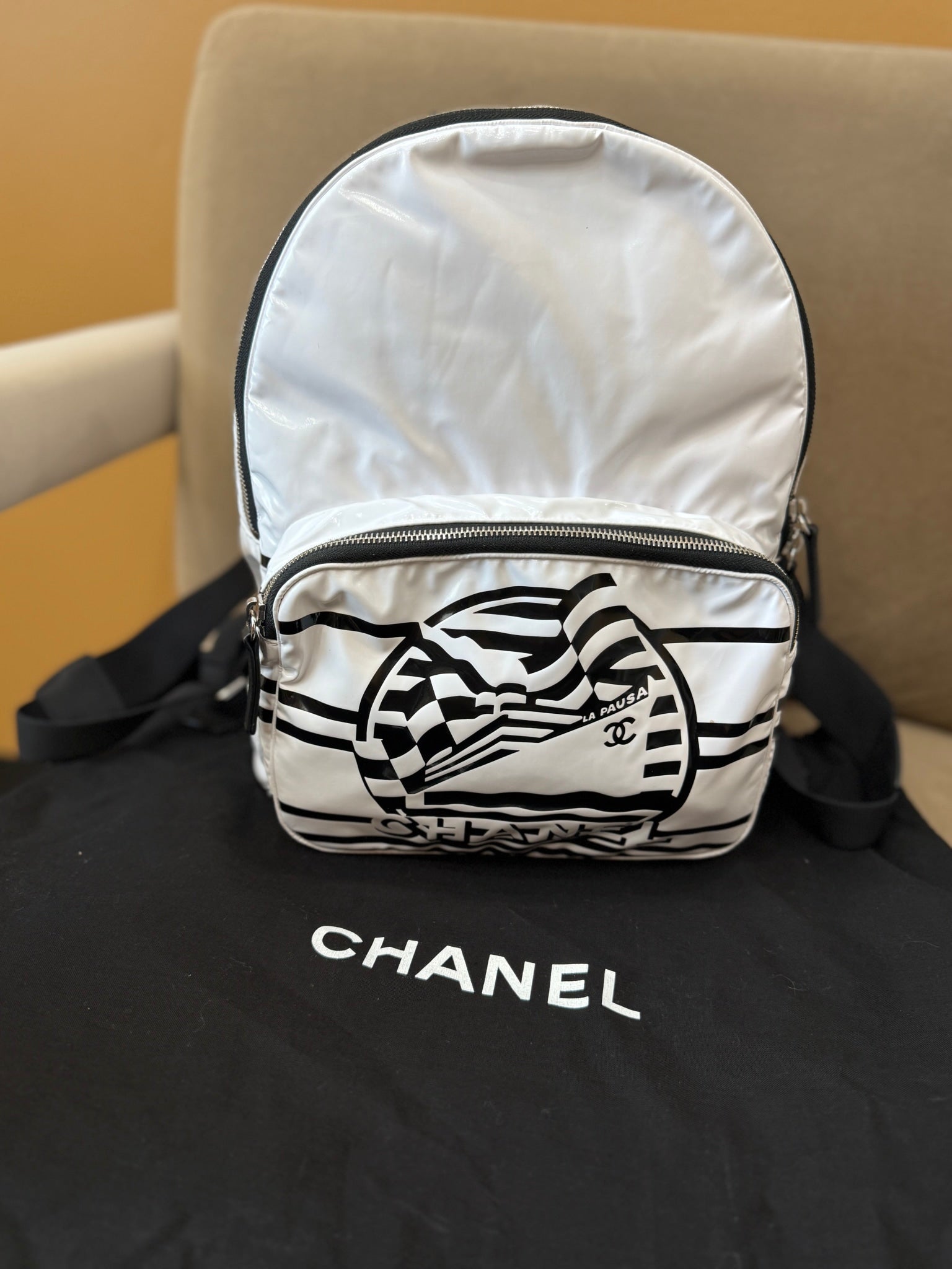 Chanel White Vinyl La Pausa Backpack Bag
