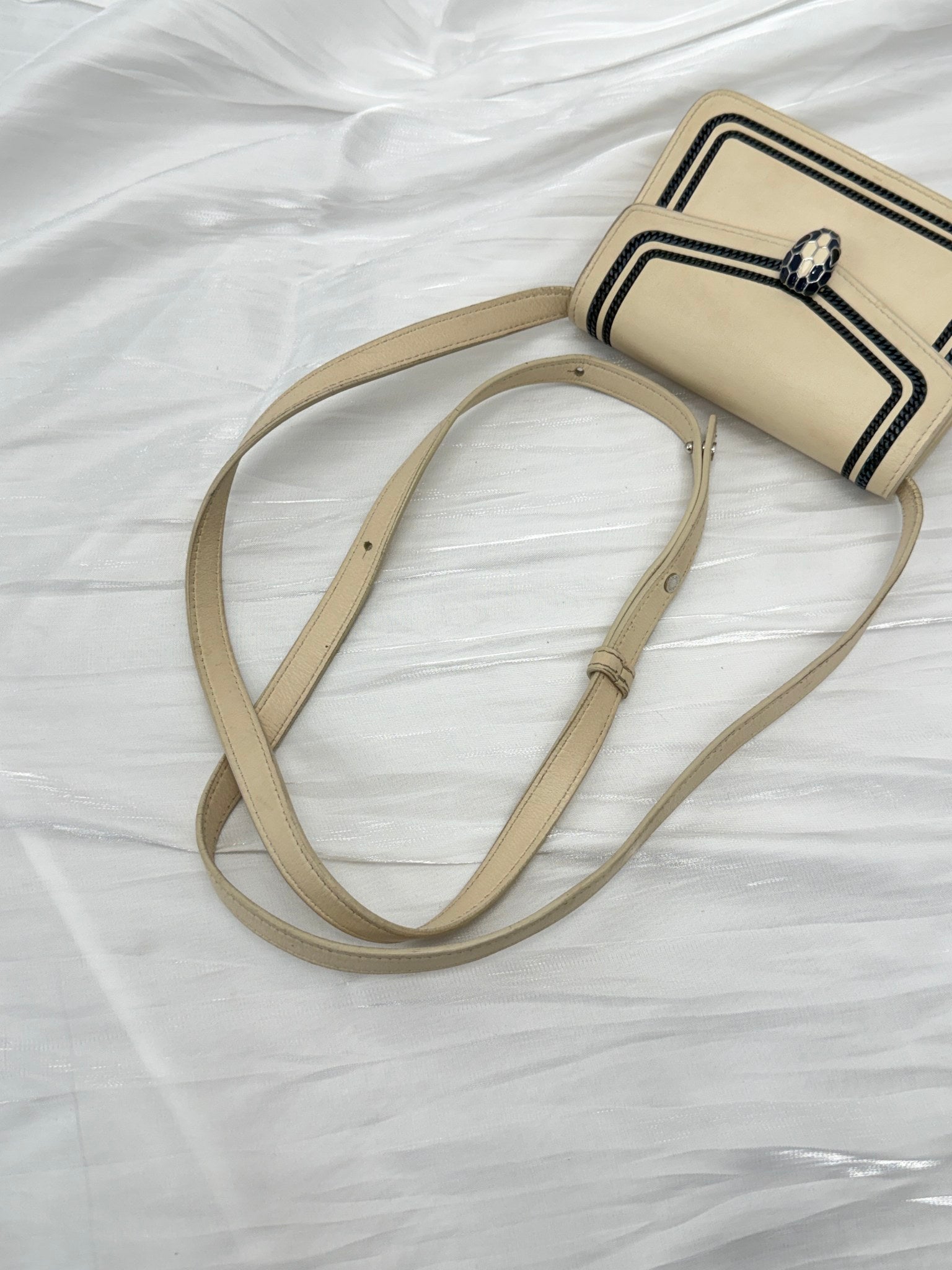 Bvlgari Cream Calfskin Diamond Blast Serpenti Mini Crossbody