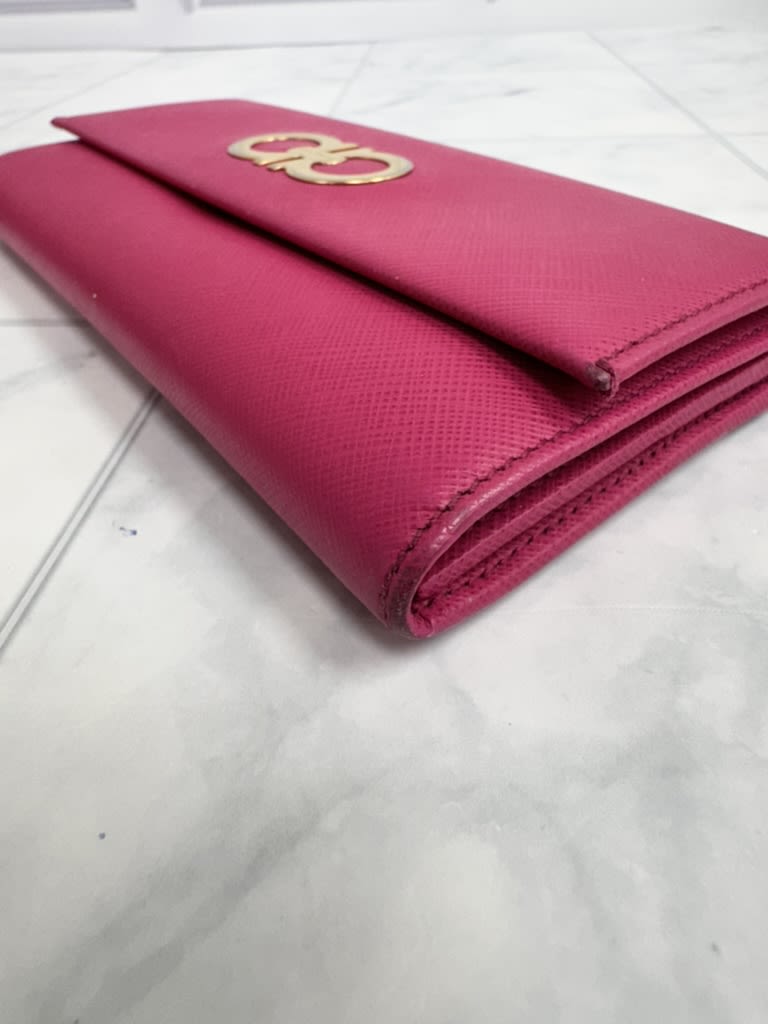 Salvatore Ferragamo Pink Saffiano Leather Long Wallet