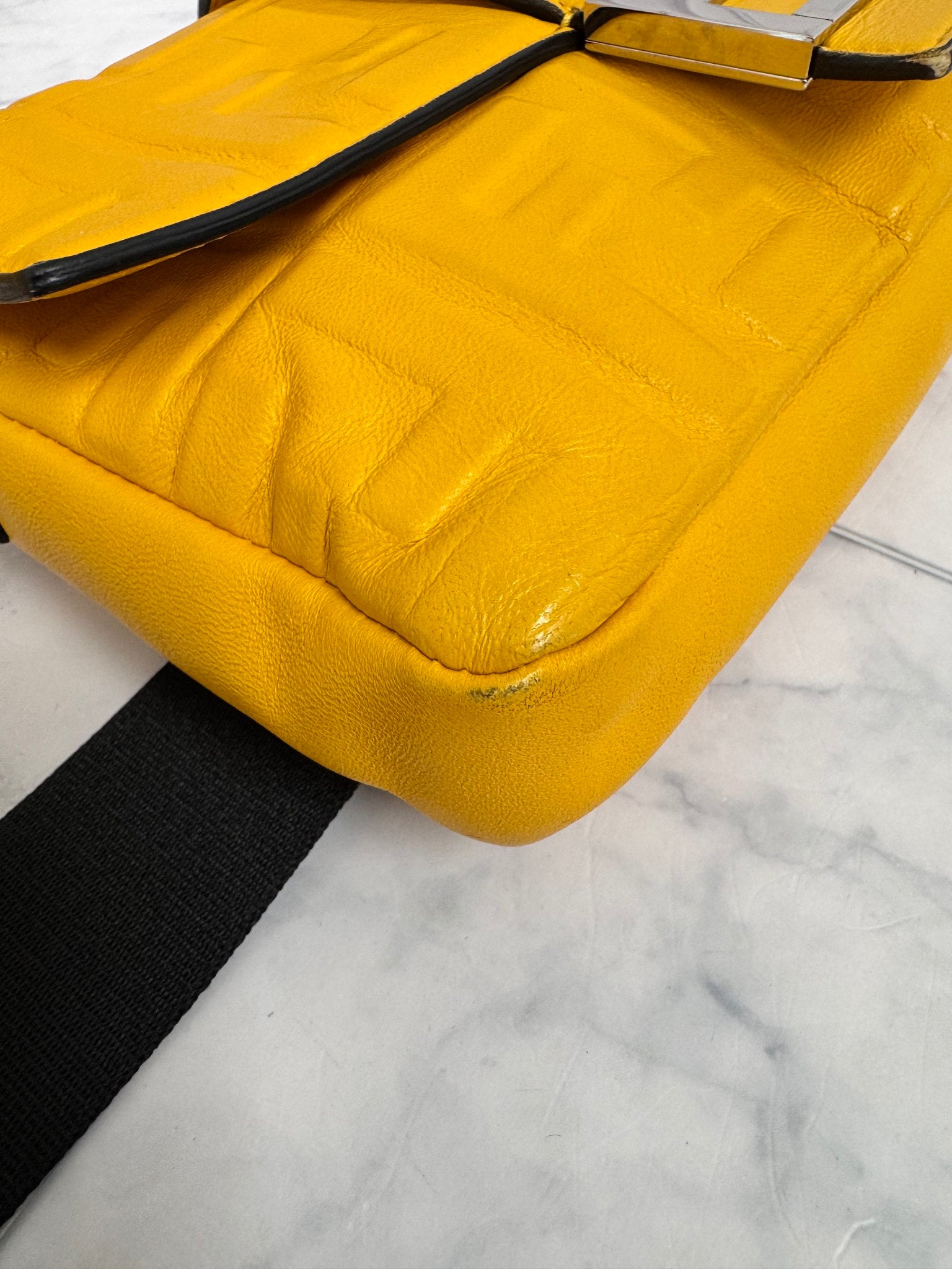 Fendi Yellow Zucca Embossed Leather Baguette 2Way Bag