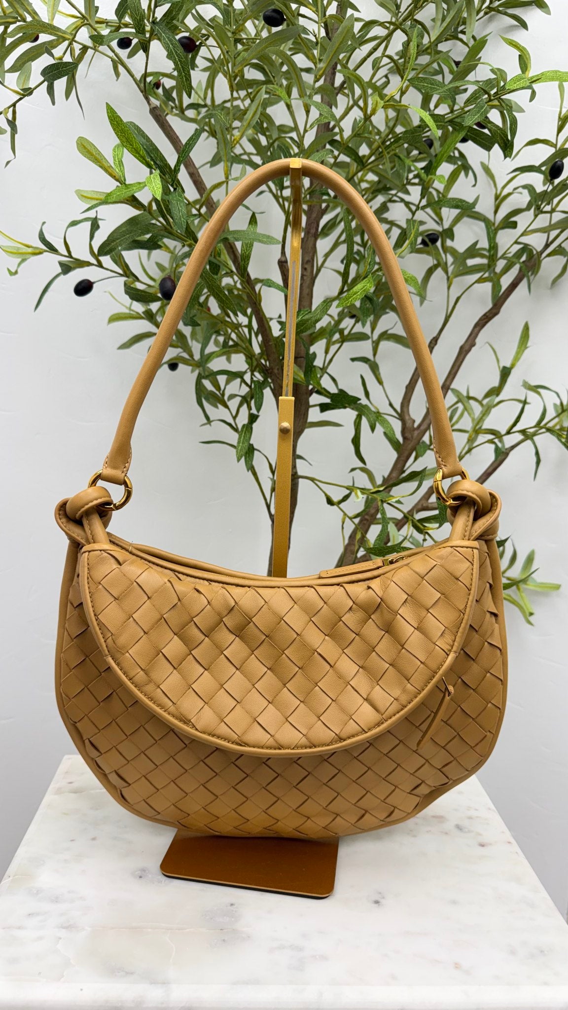 Bottega Veneta Tan Intrecciato Nappa Leather Medium Gemelli Shoulder Bag