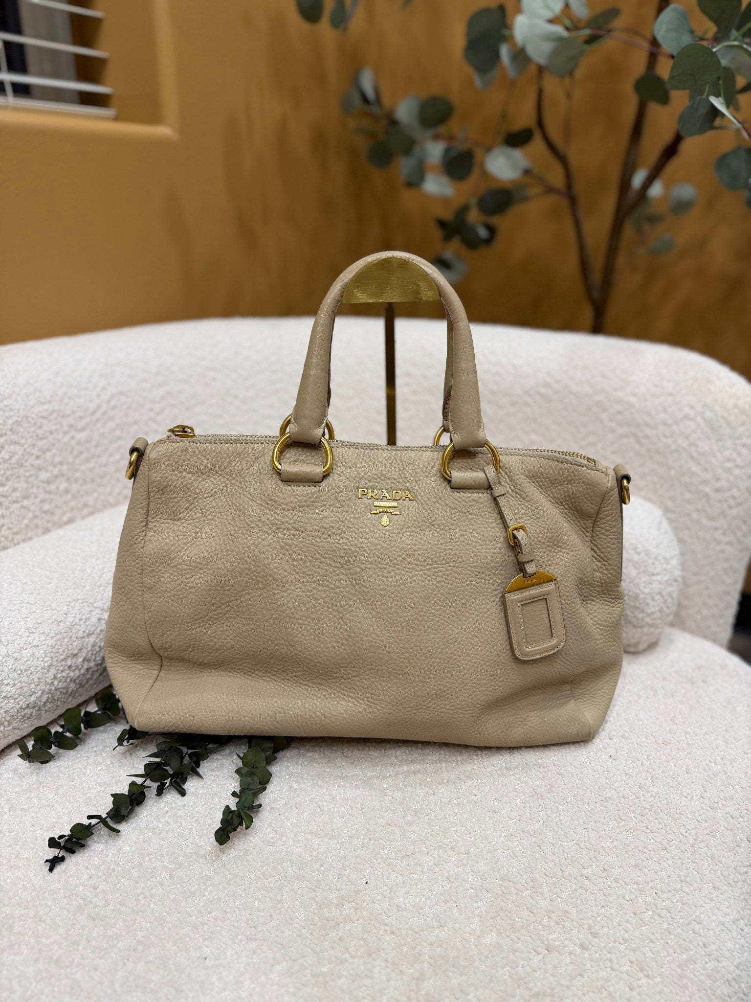Prada Tan Leather Shoulder Tote