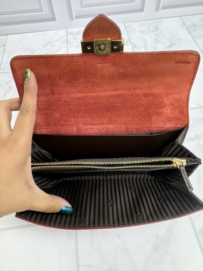Fendi Red Leather Long Wallet