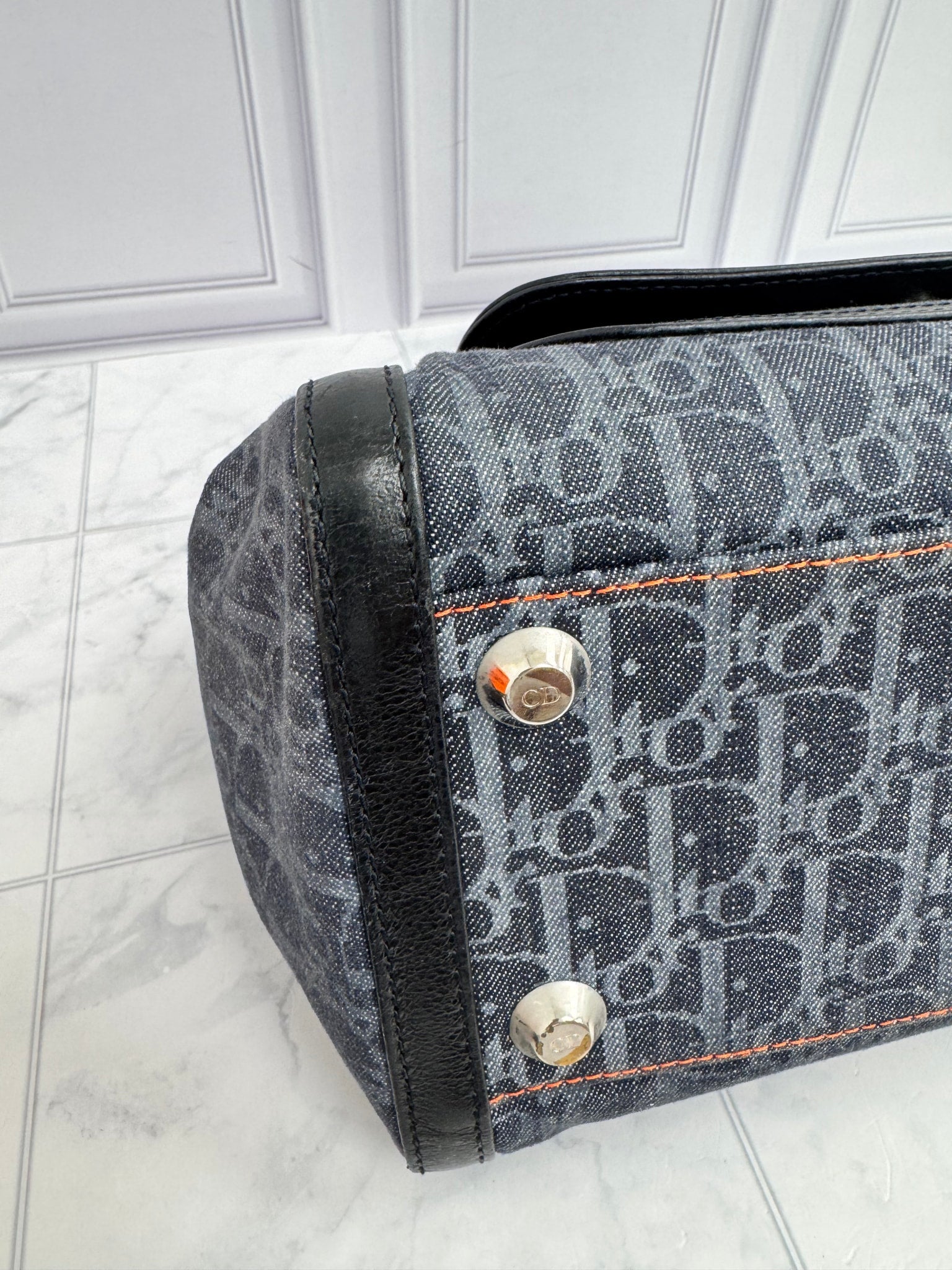 Christian Dior Denim And Orange Diorissimo Trotter Flight Handbag 