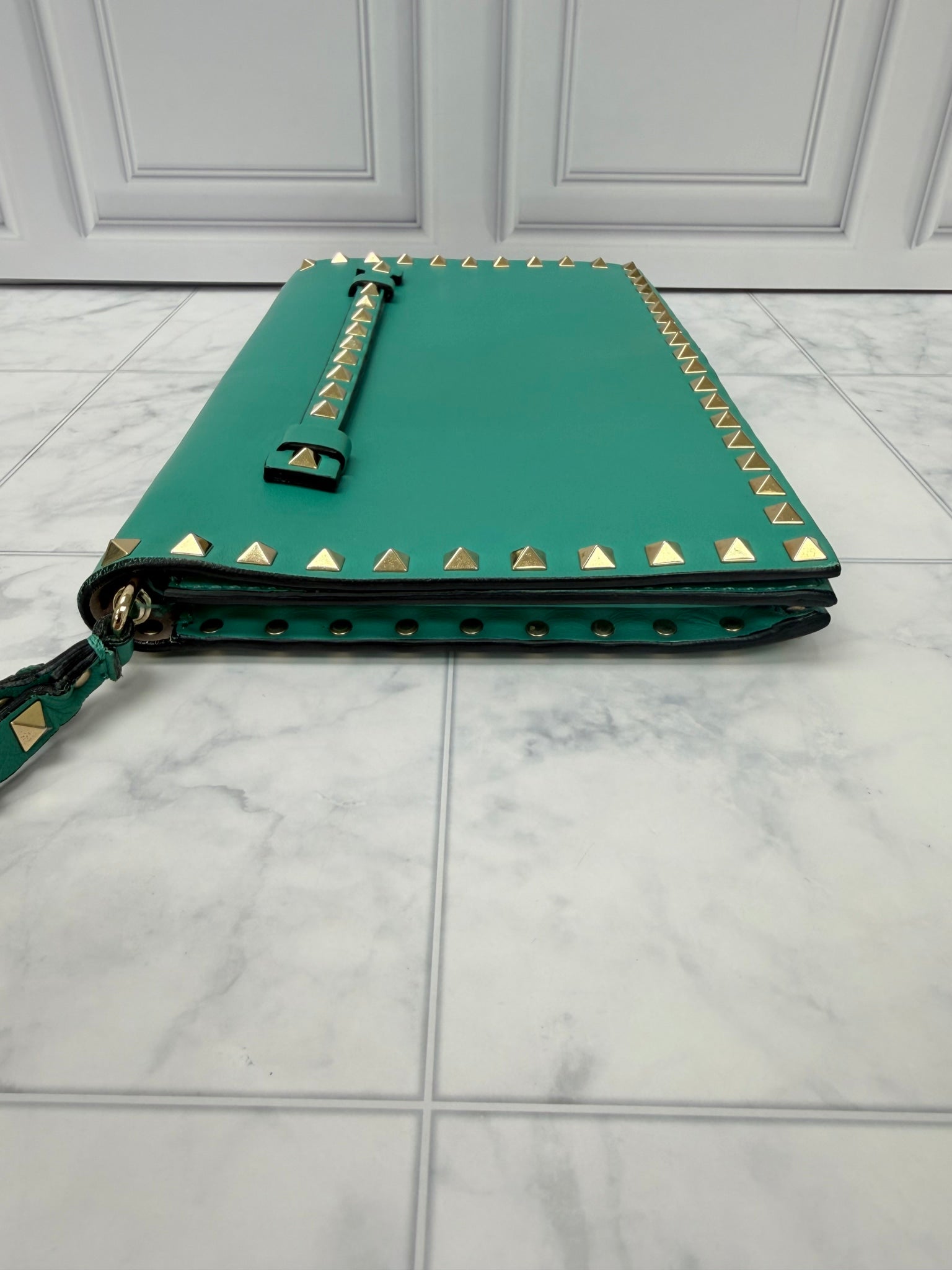 Valentino Teal Leather Rockstud Clutch