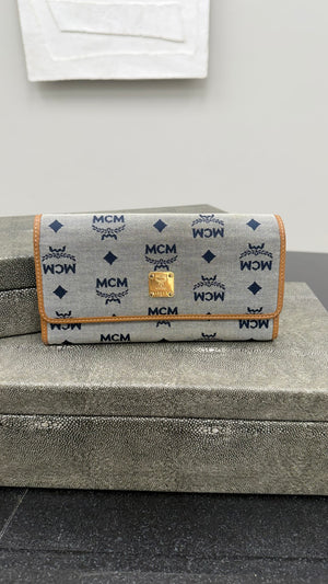 MCM Blue Denim & Brown Leather Long Wallet