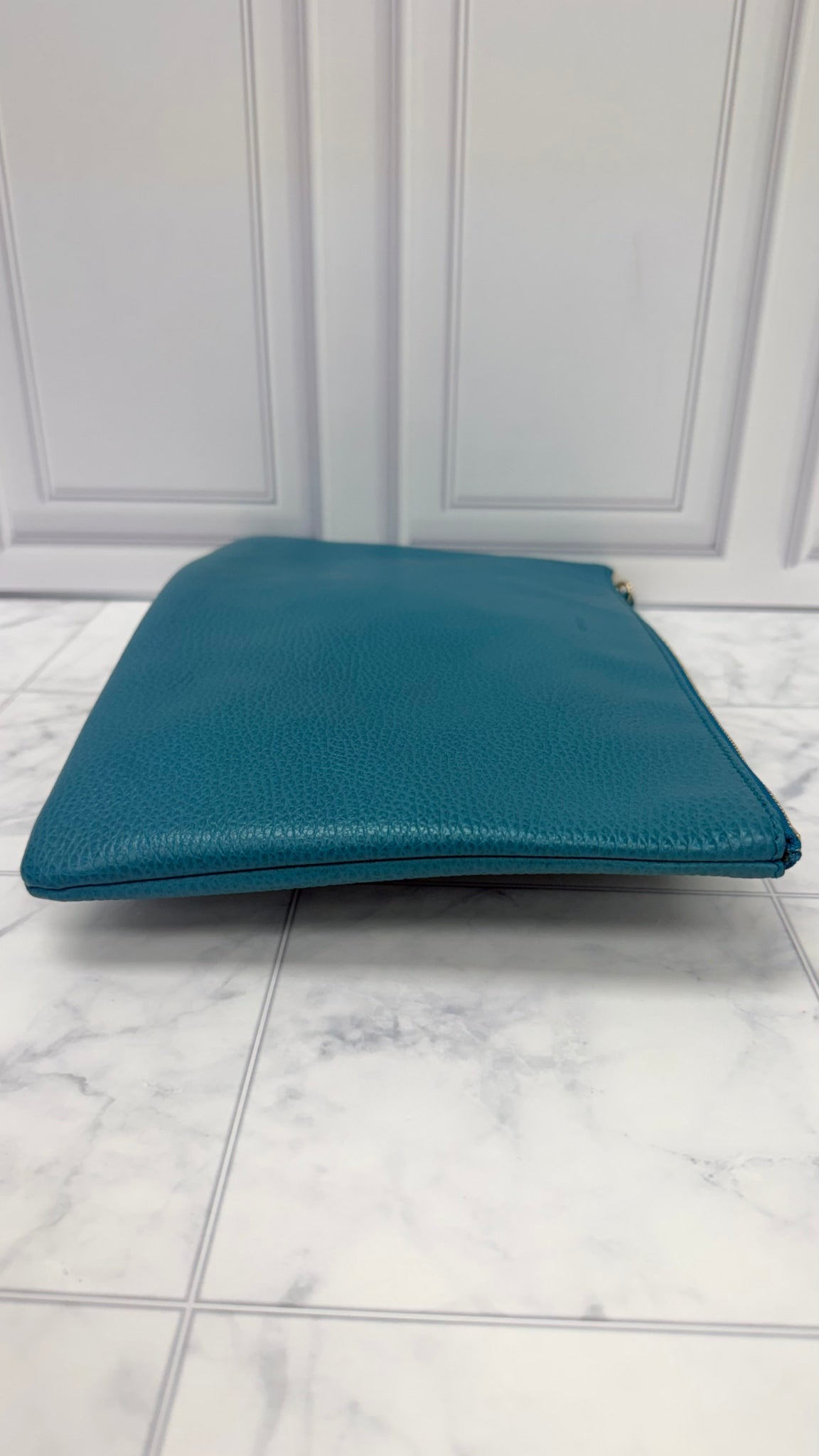 Gucci Teal Grained Leather Bamboo Clutch Pouch