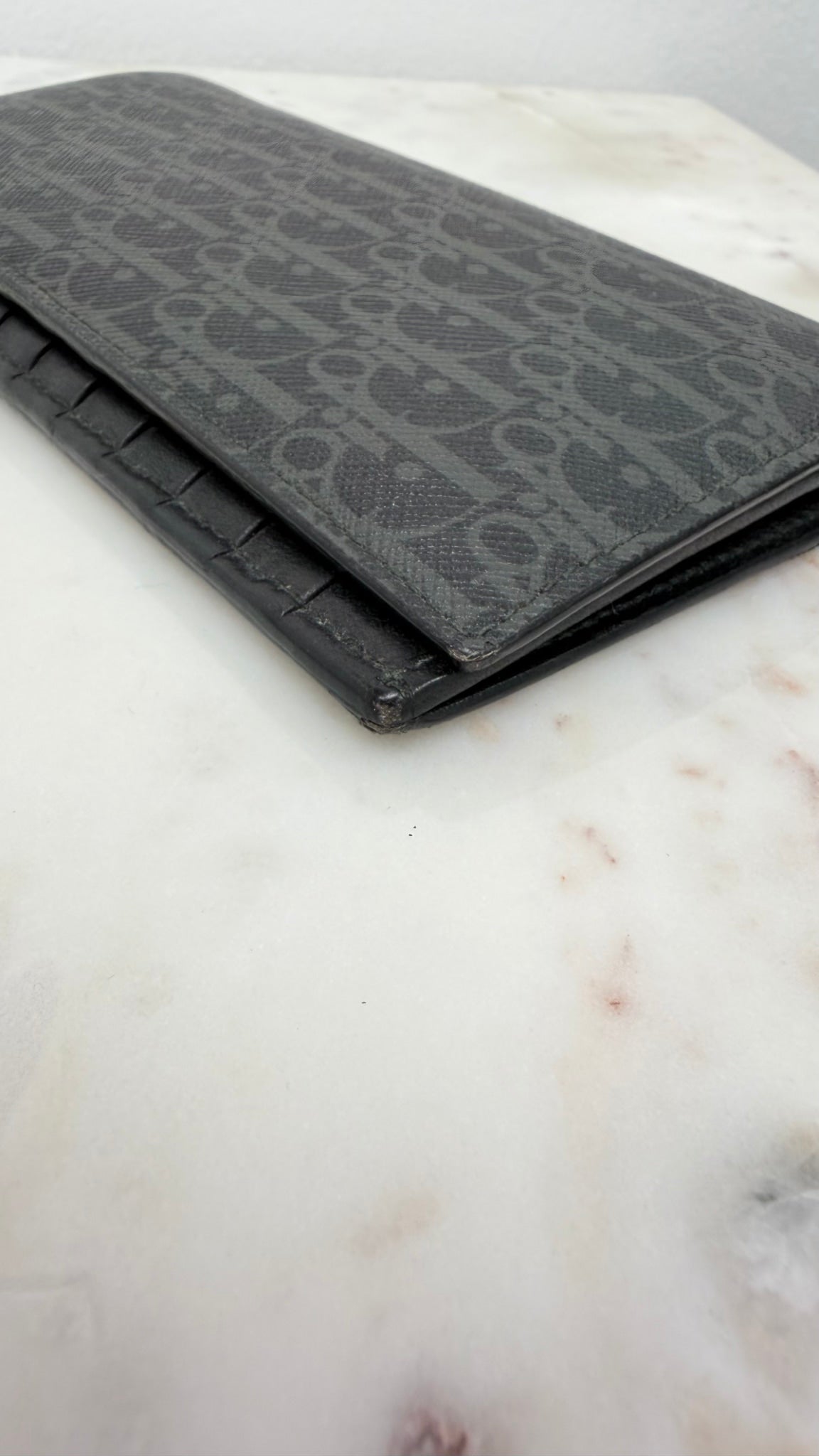 Christian Dior Black & Grey Jacquard Coated Canvas Long Wallet