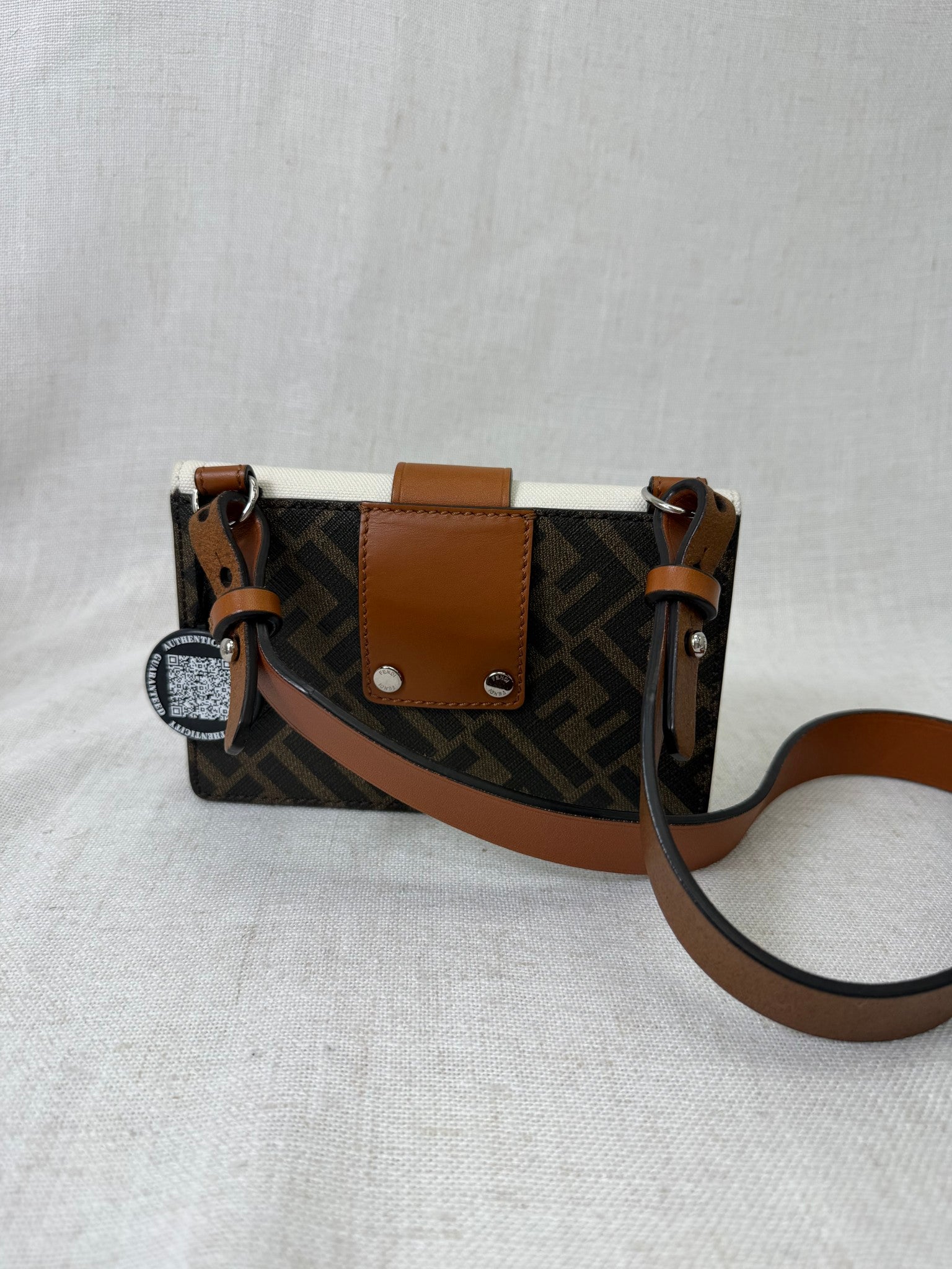 Fendi Zucca Tricolor Leather Baguette Crossbody Bag