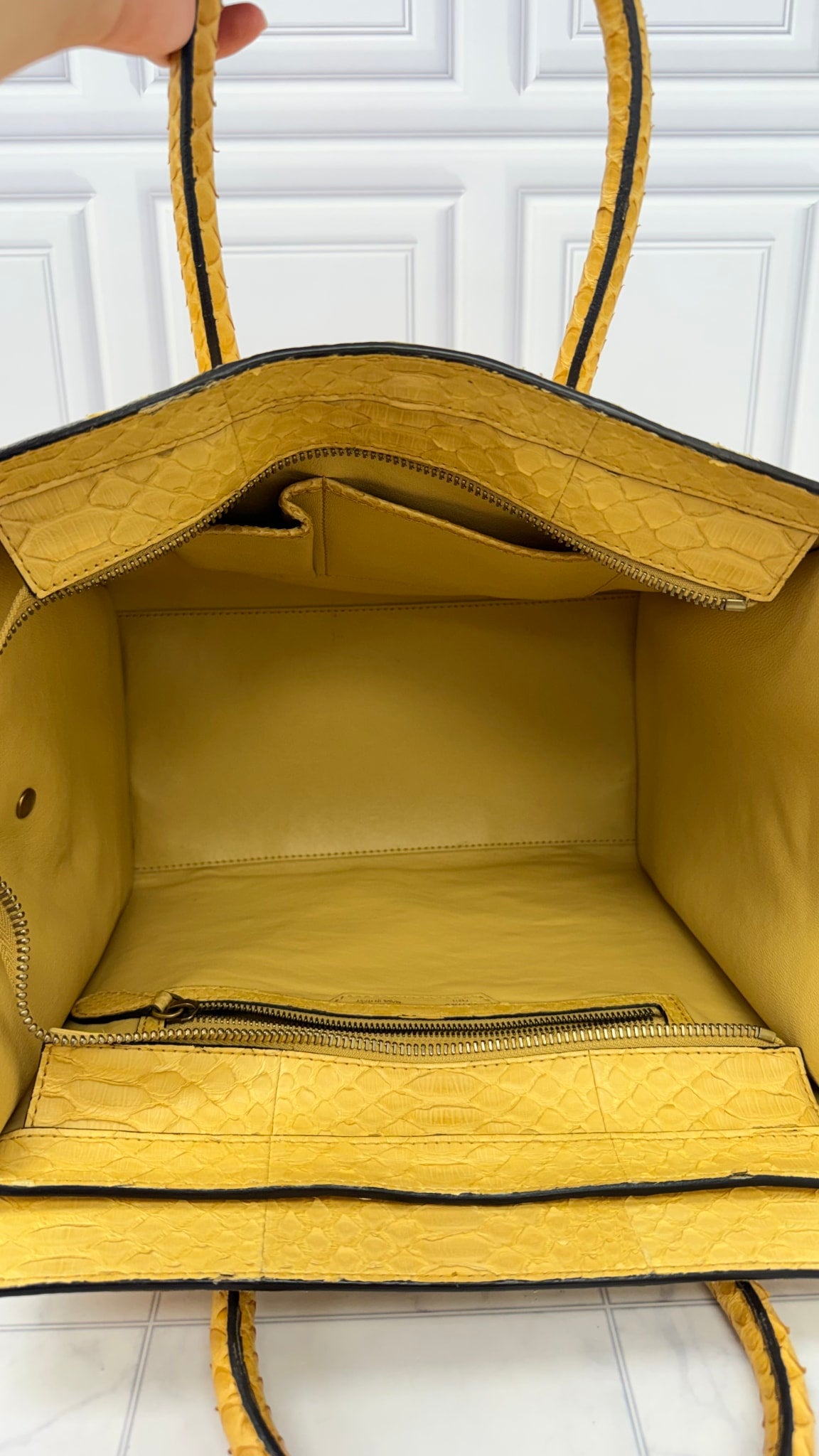 Celine Yellow Python Leather Mini Luggage Tote Bag 