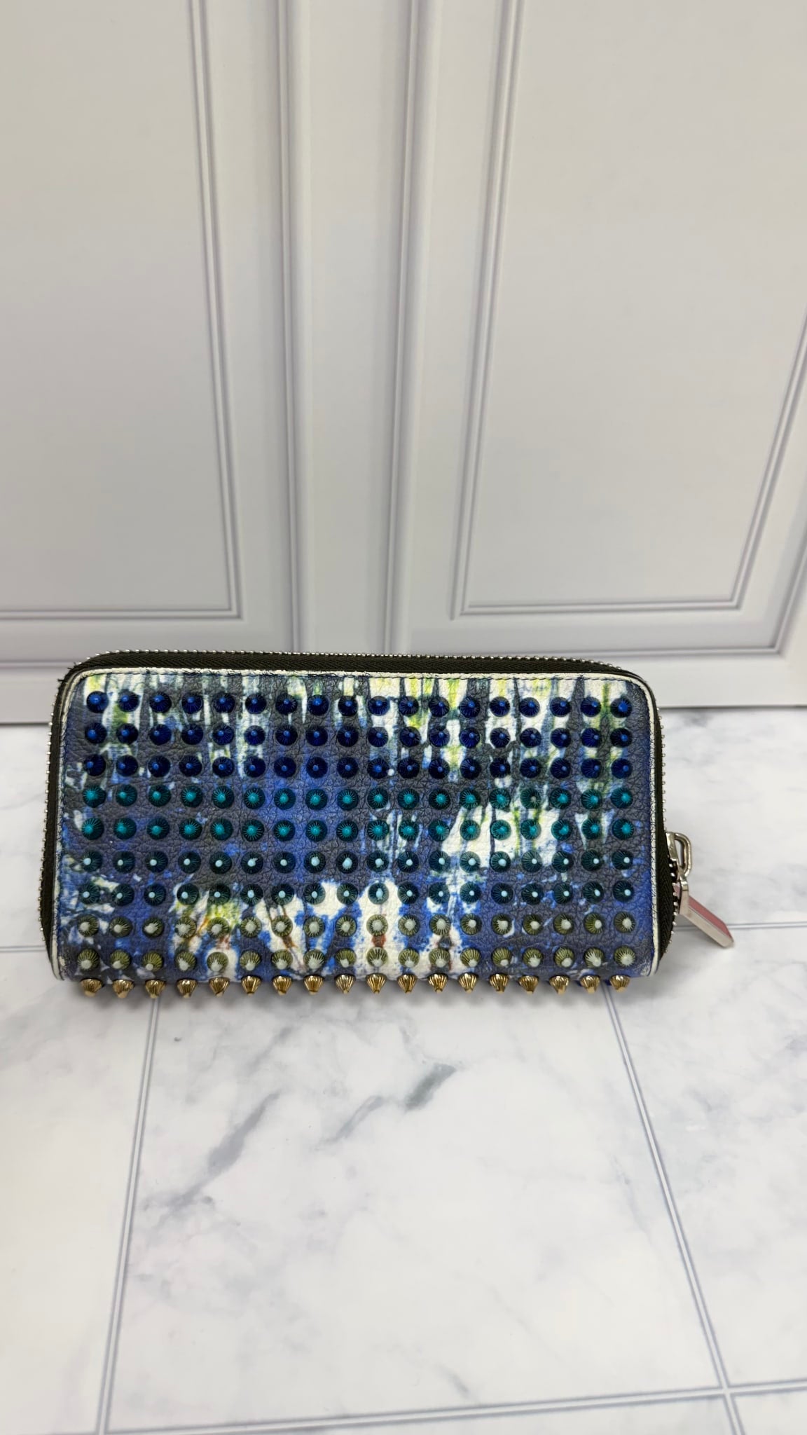 Christian Louboutin Multicolor Leather Panettone Studded Zippy Wallet 