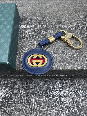 Gucci Navy Blue Leather Interlocking GG Keychain