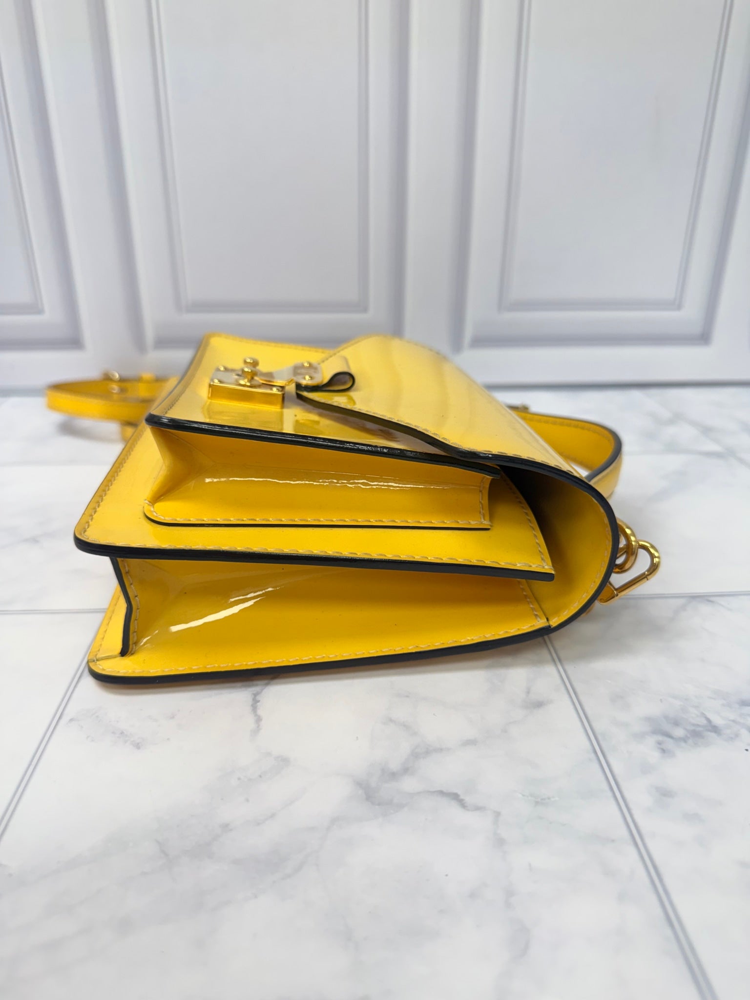 Louis Vuitton Yellow Vernis Leather Monceau BB Top Handle Crossbody Bag