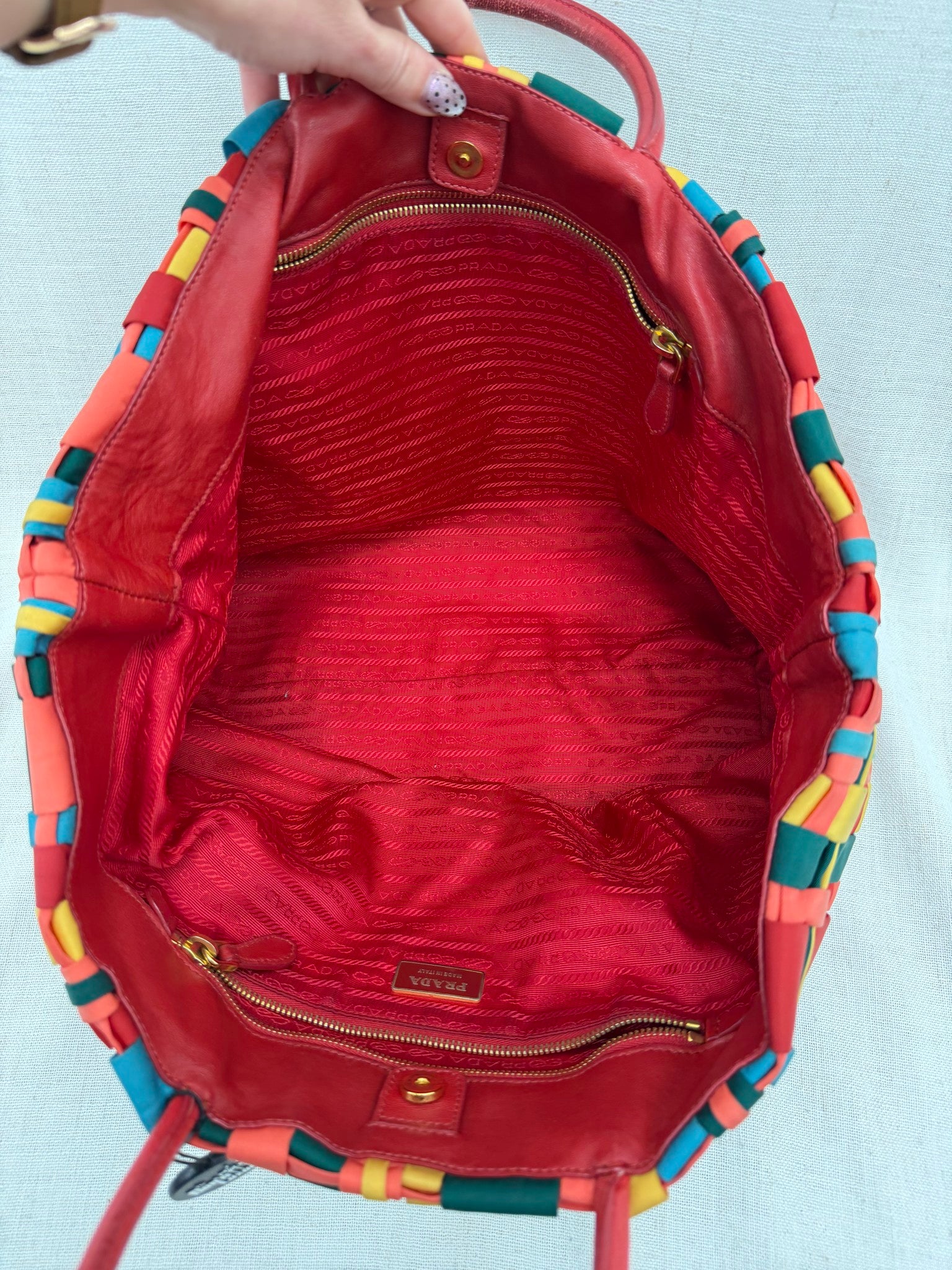 Prada Multicolor Woven Nylon Large Tote Bag