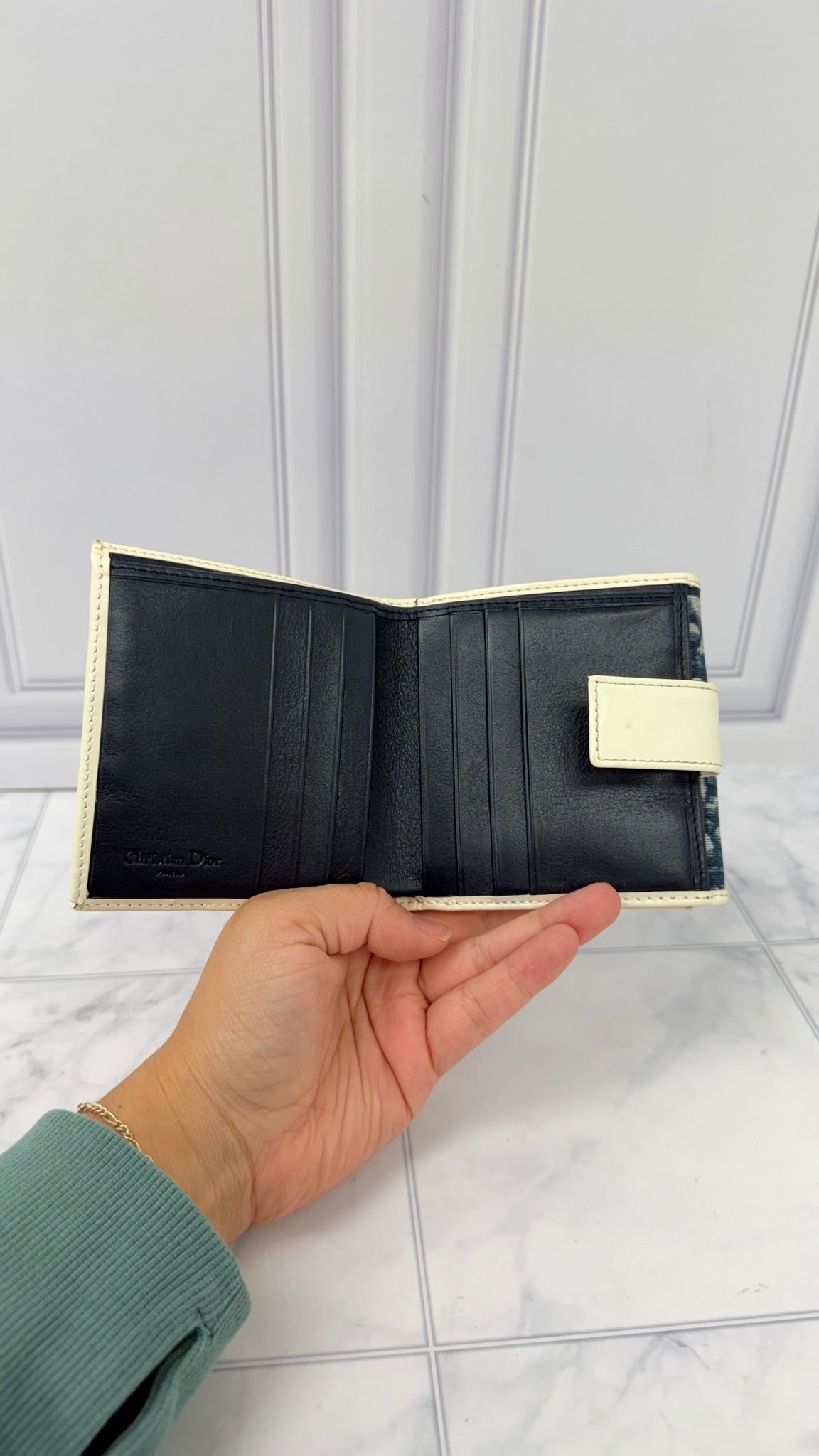 Christian Dior Blue Coated Canvas Oblique Trotter Compact Wallet 