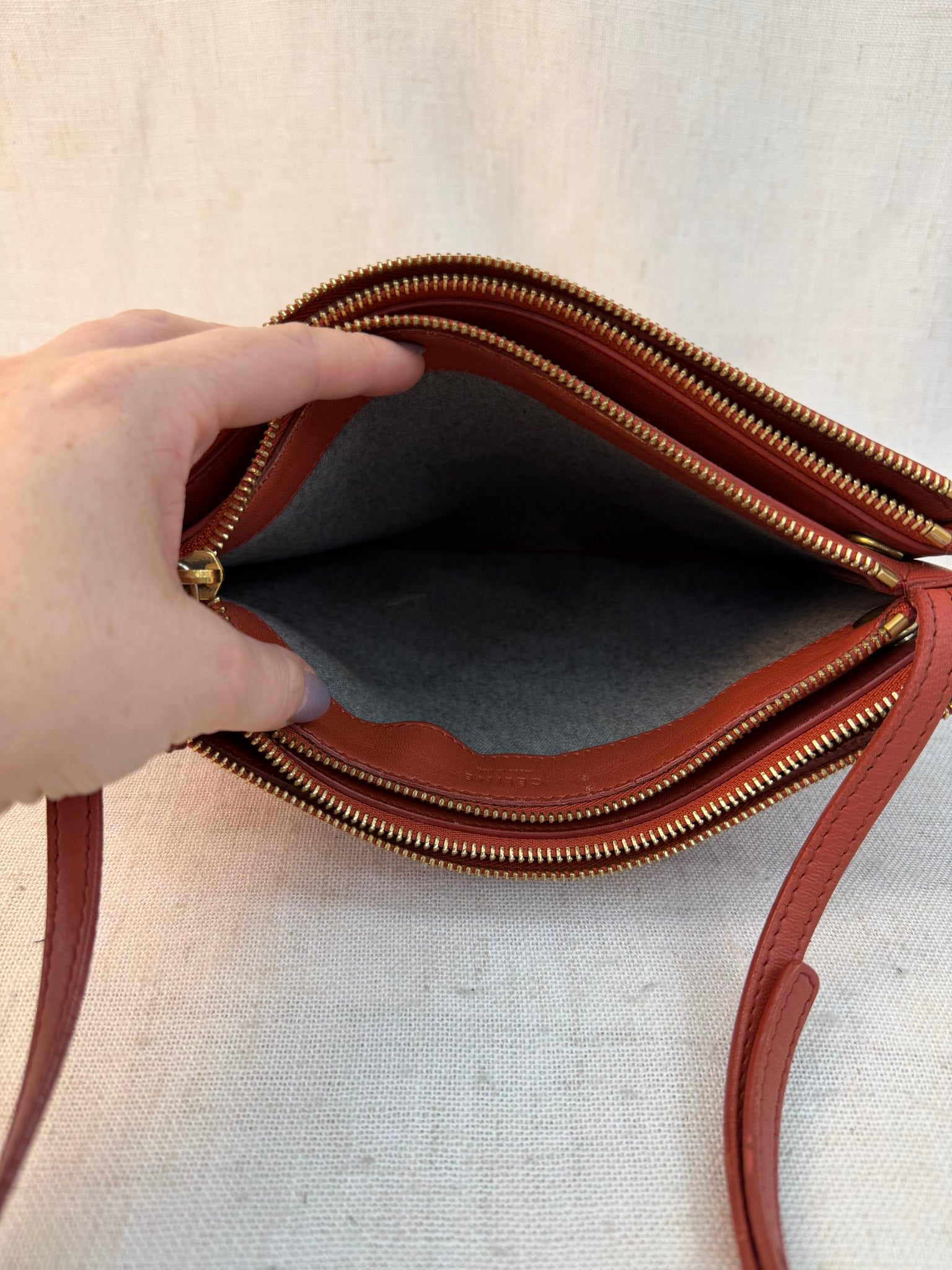 Celine Rust Leather Trio Crossbody Bag