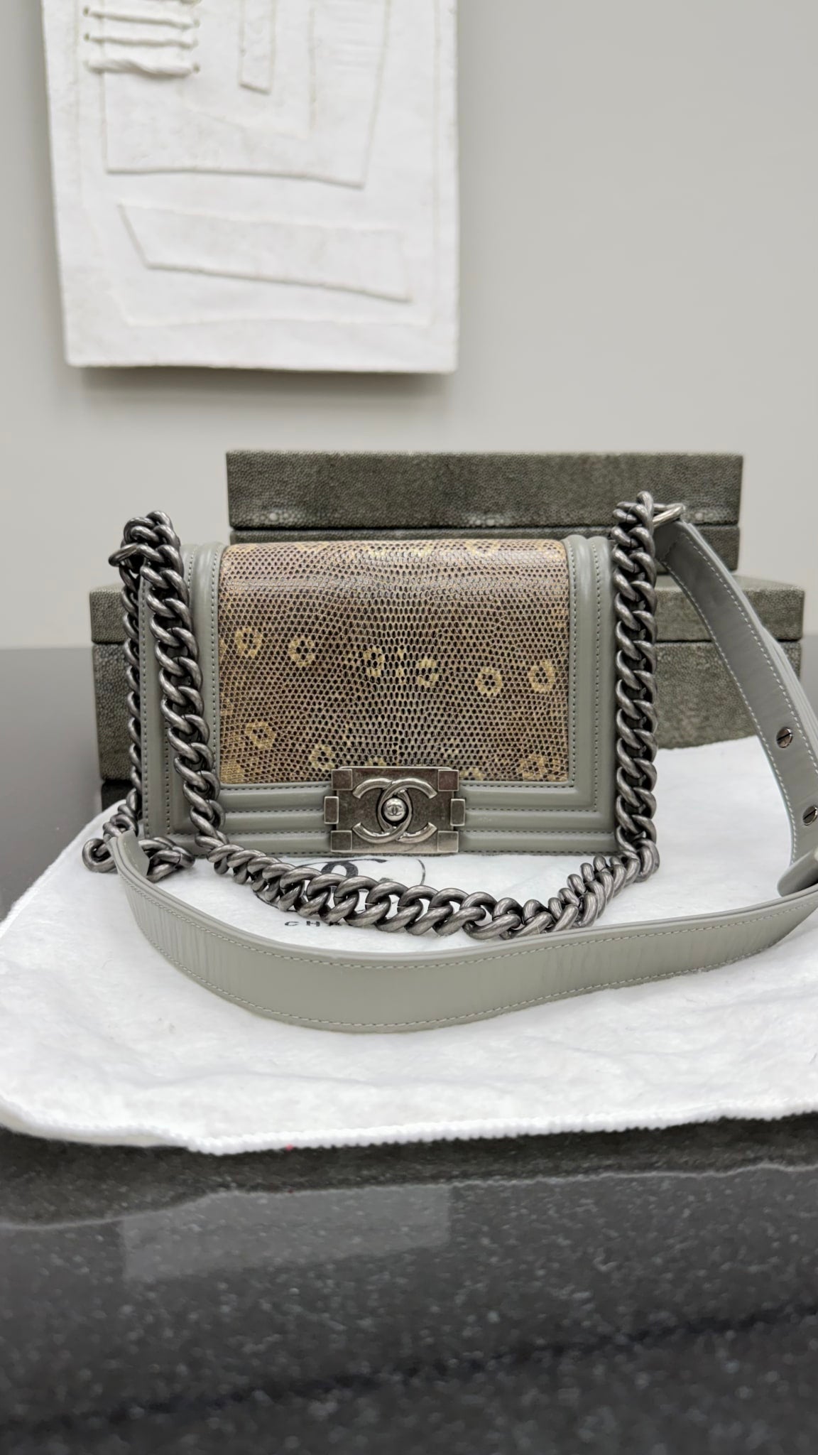 Chanel Grey Exotic Snakeskin Small Boy Bag