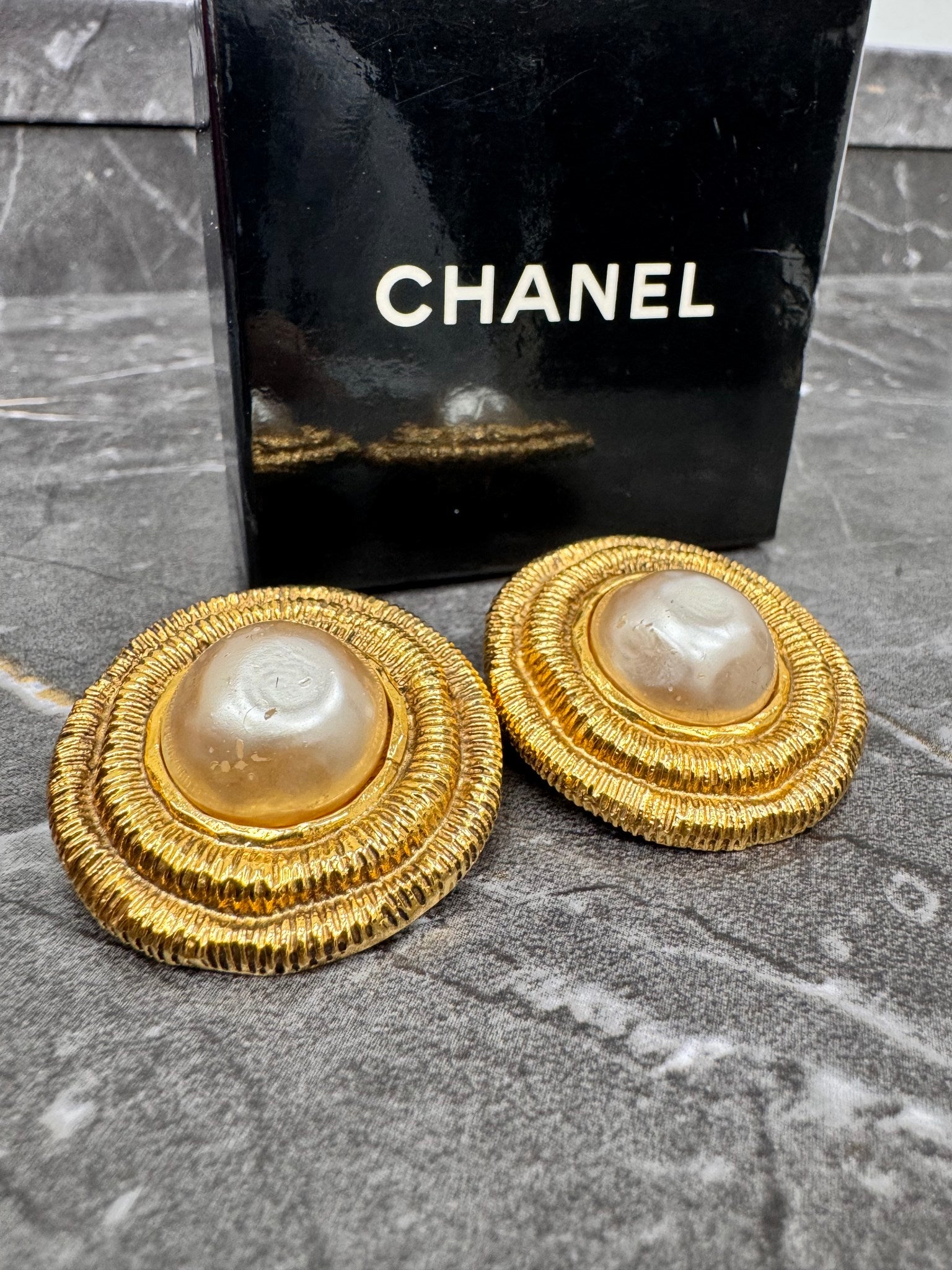 Chanel Gold Plated Vintage Round Pearl Clip-On Earrings