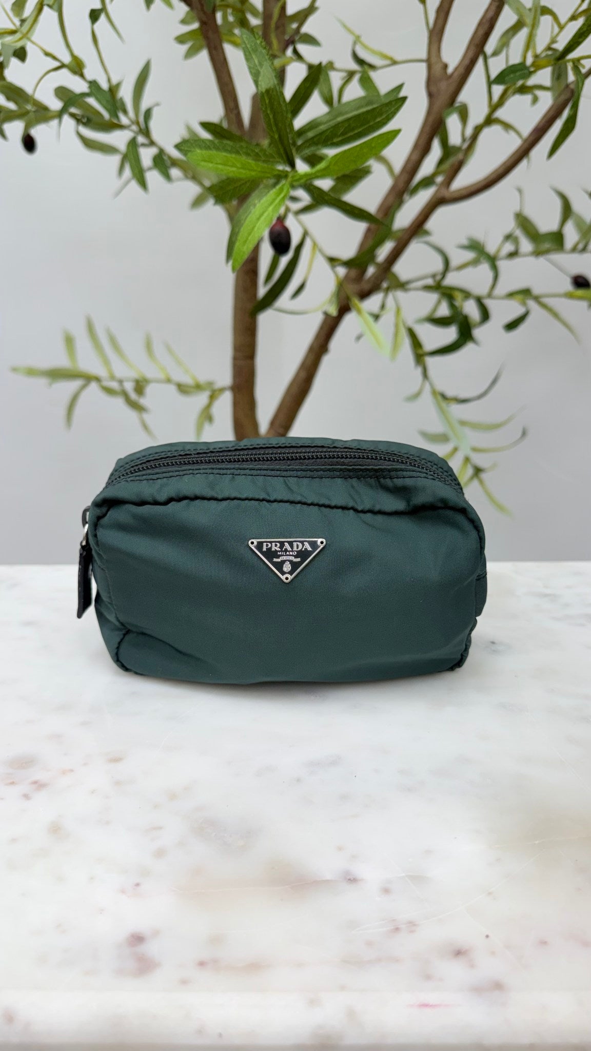 Prada Green Nylon Cosmetic Pouch 