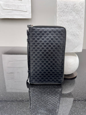 Gucci Black Embossed Microguccissima Leather Travel Zippy Organizer