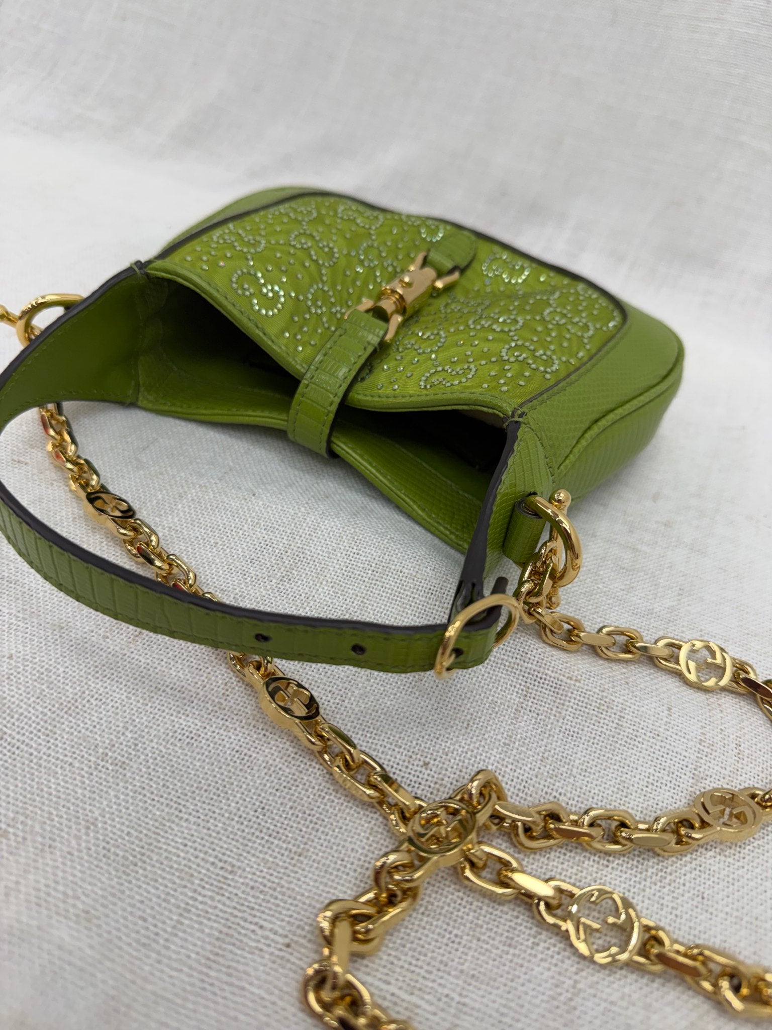 BRAND NEW- Gucci Green Lizard & Crystal 1961 Mini Jackie Bag