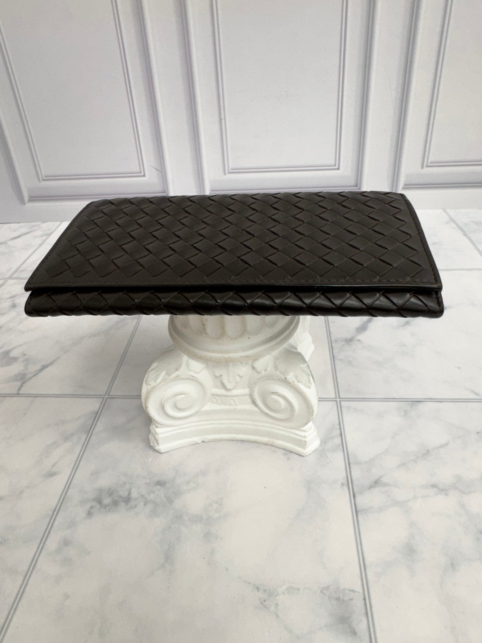 Bottega Veneta Dark Brown Intrecciato Leather Bifold Long Wallet