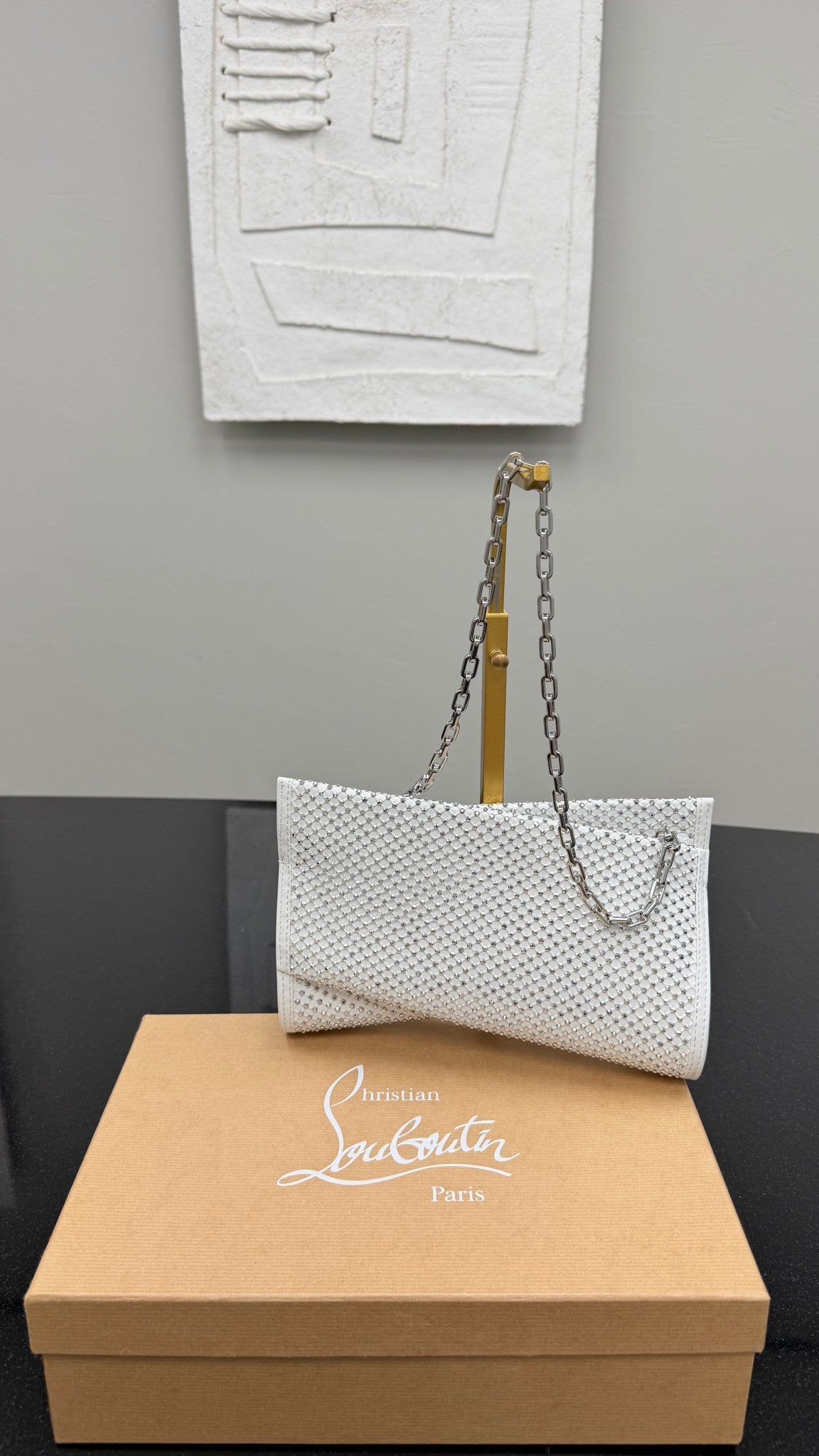 BRAND NEW - Christian  Louboutin White Crystal Leather Loubitwist Small Clutch Shoulder Bag 