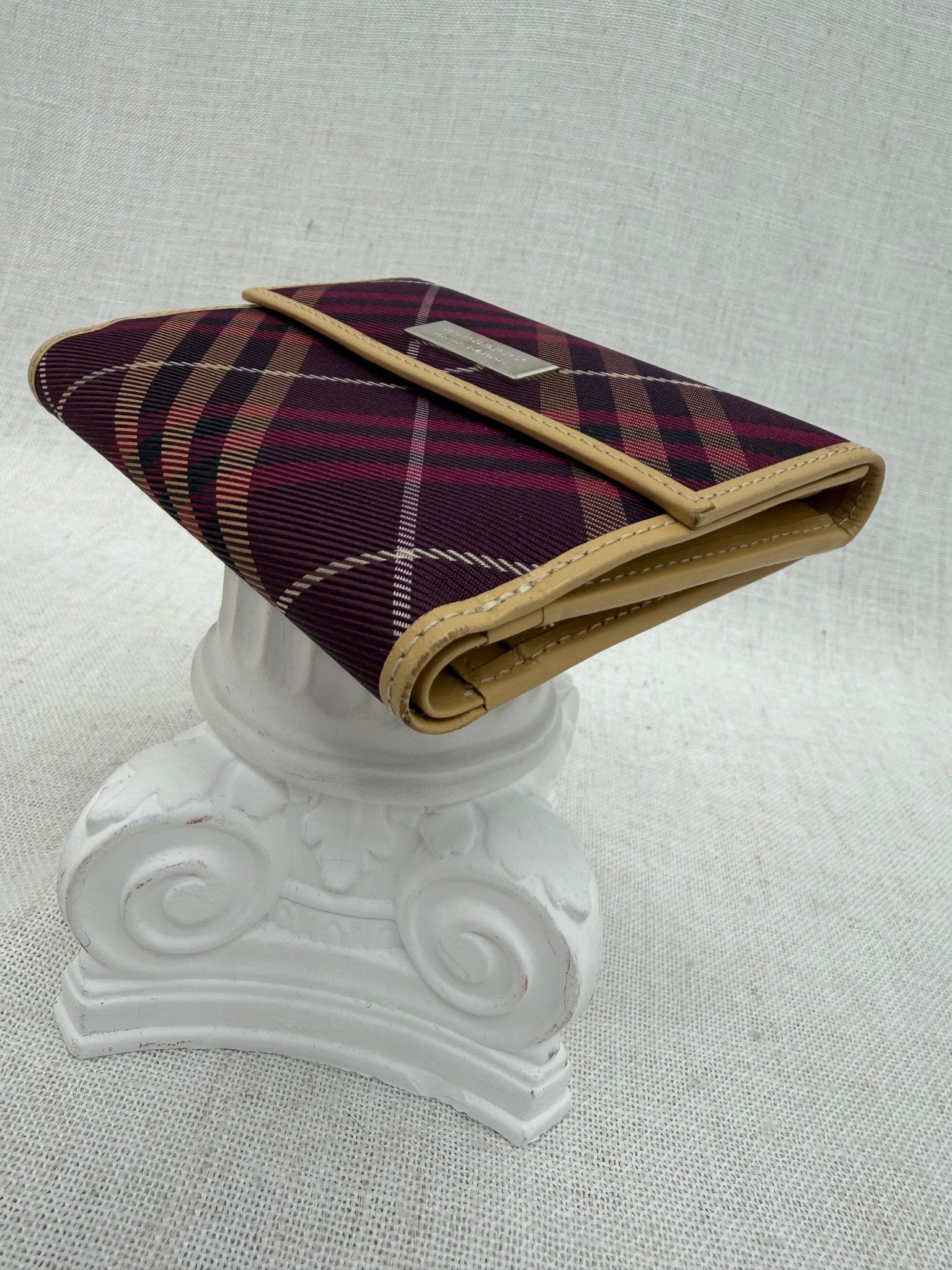 Burberry Plum & Tan Nova Check Canvas Wallet