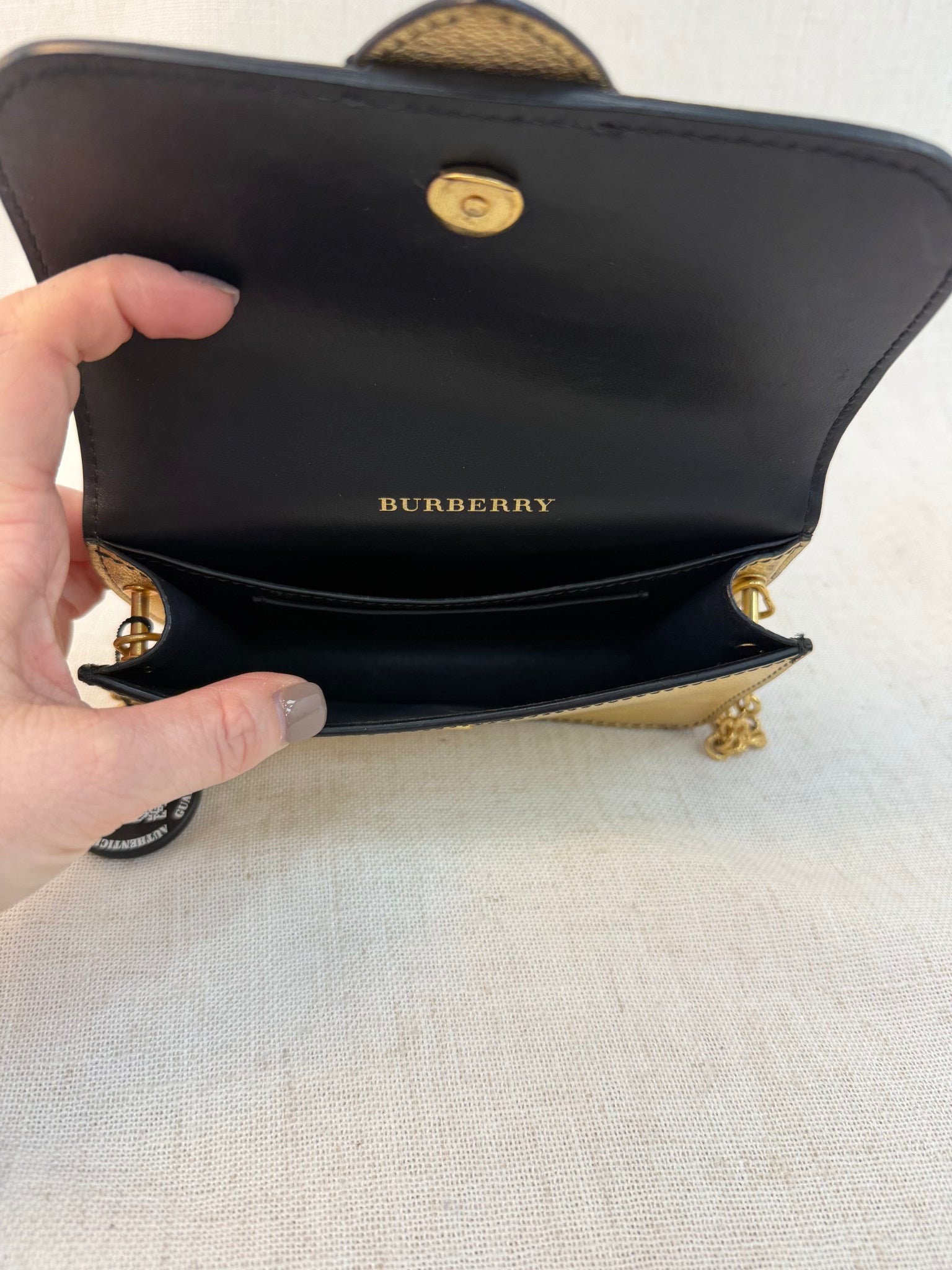 Burberry Gold Leather Mini Buckle Bag